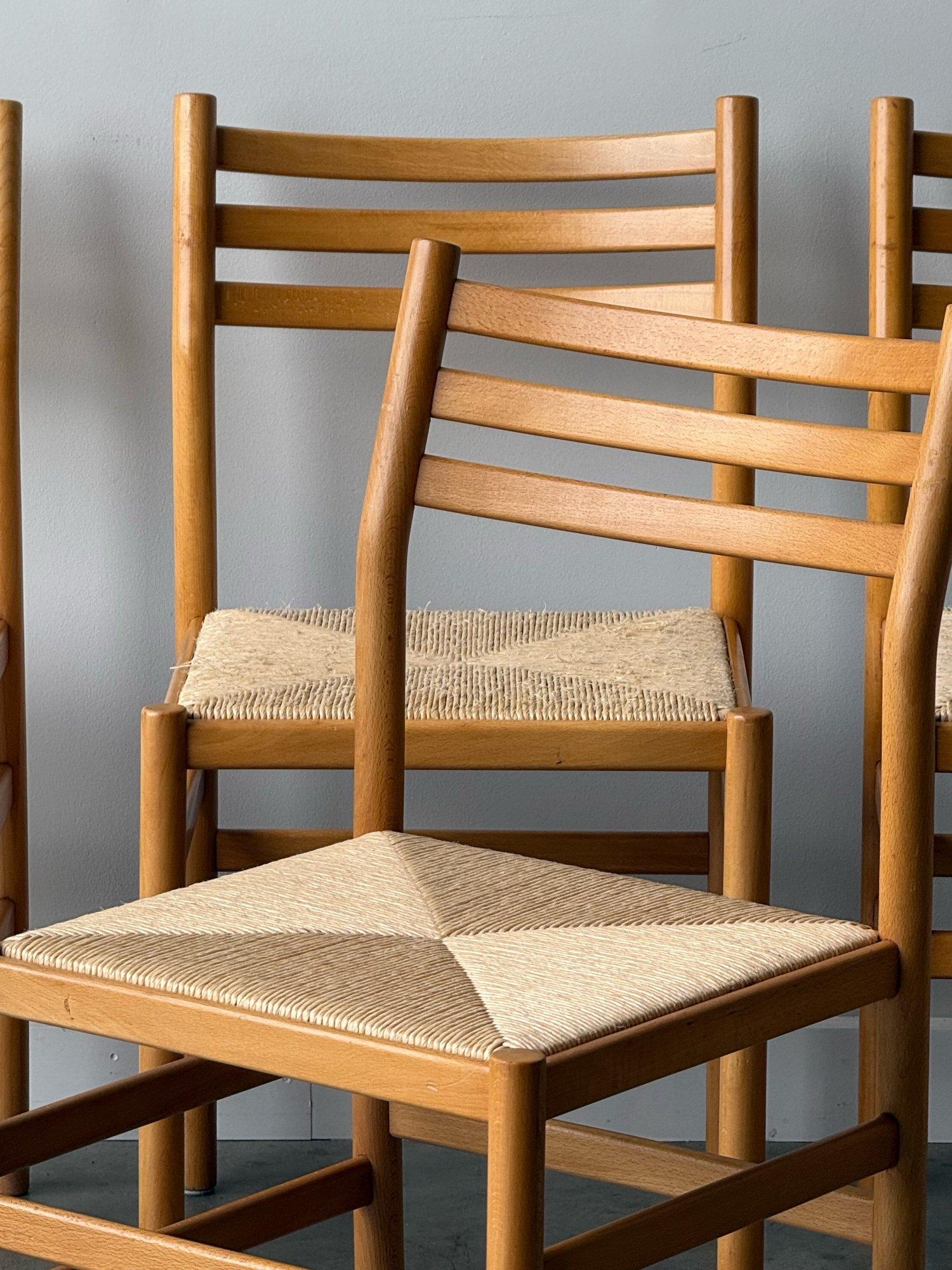 Vintage Beech and Wood Rush Straw Dining Chairs - Set of Six 4