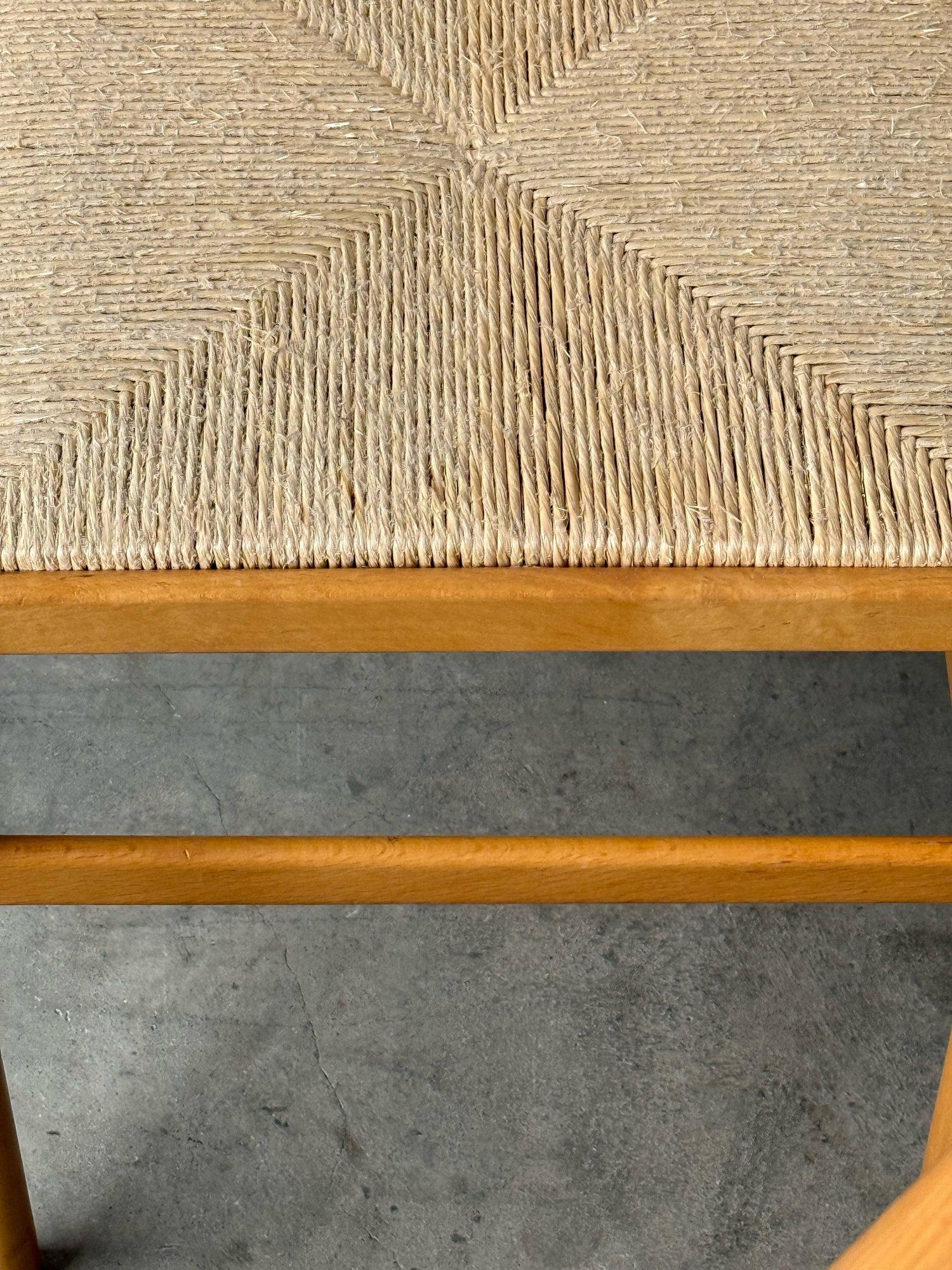 Late 20th Century Vintage Beech and Wood Rush Straw Dining Chairs - Set of Six