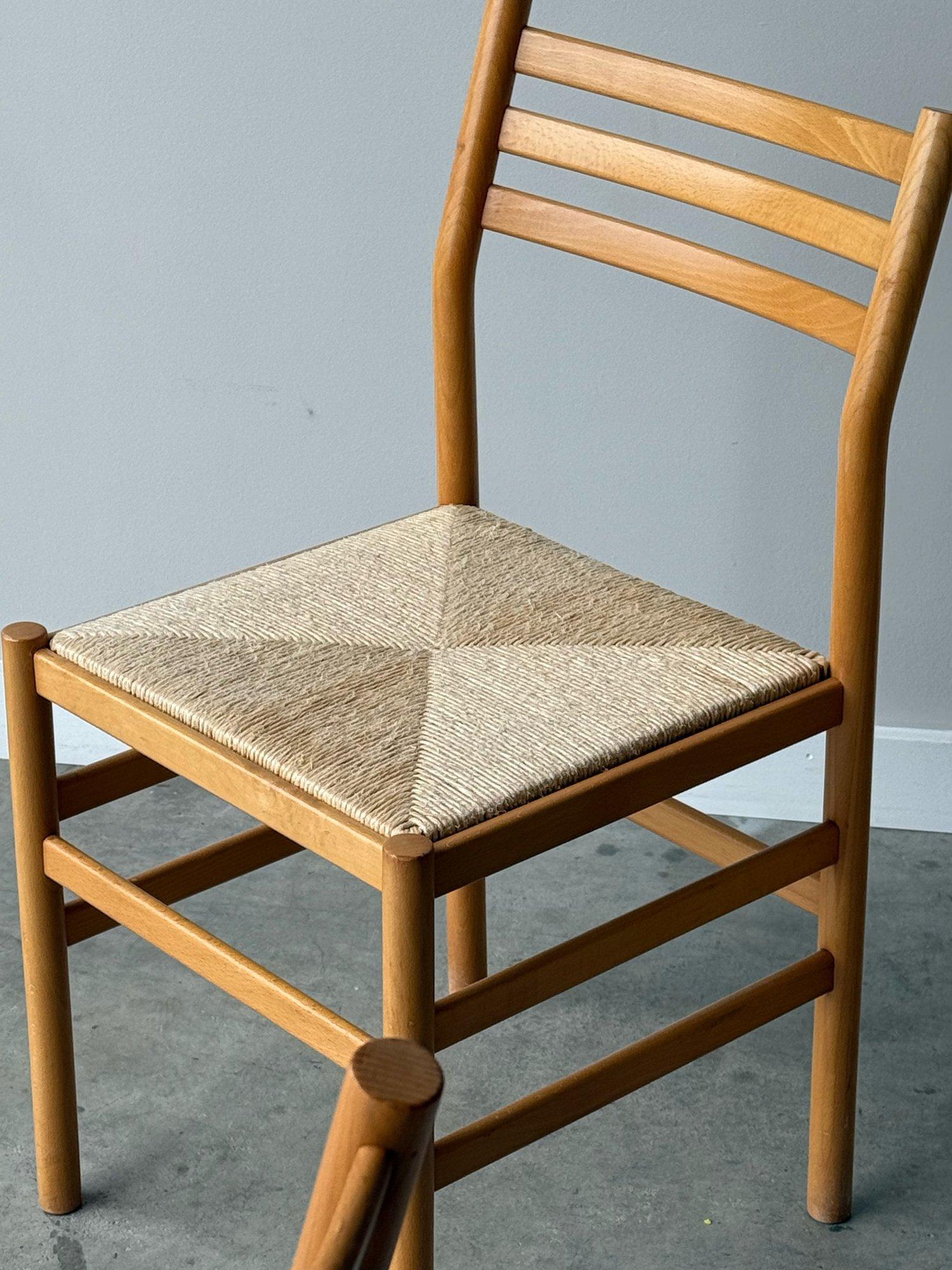 Vintage Beech and Wood Rush Straw Dining Chairs - Set of Six 1