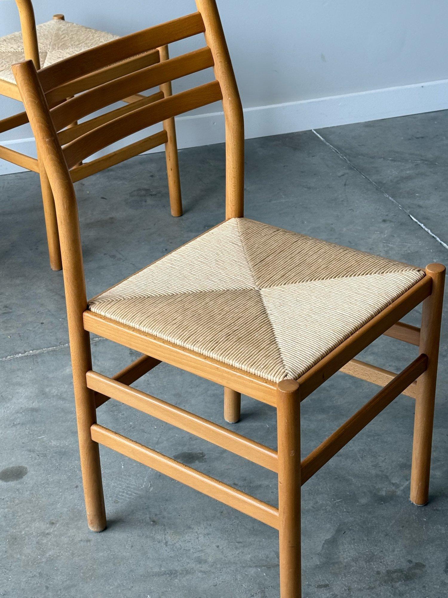 Vintage Beech and Wood Rush Straw Dining Chairs - Set of Six 2