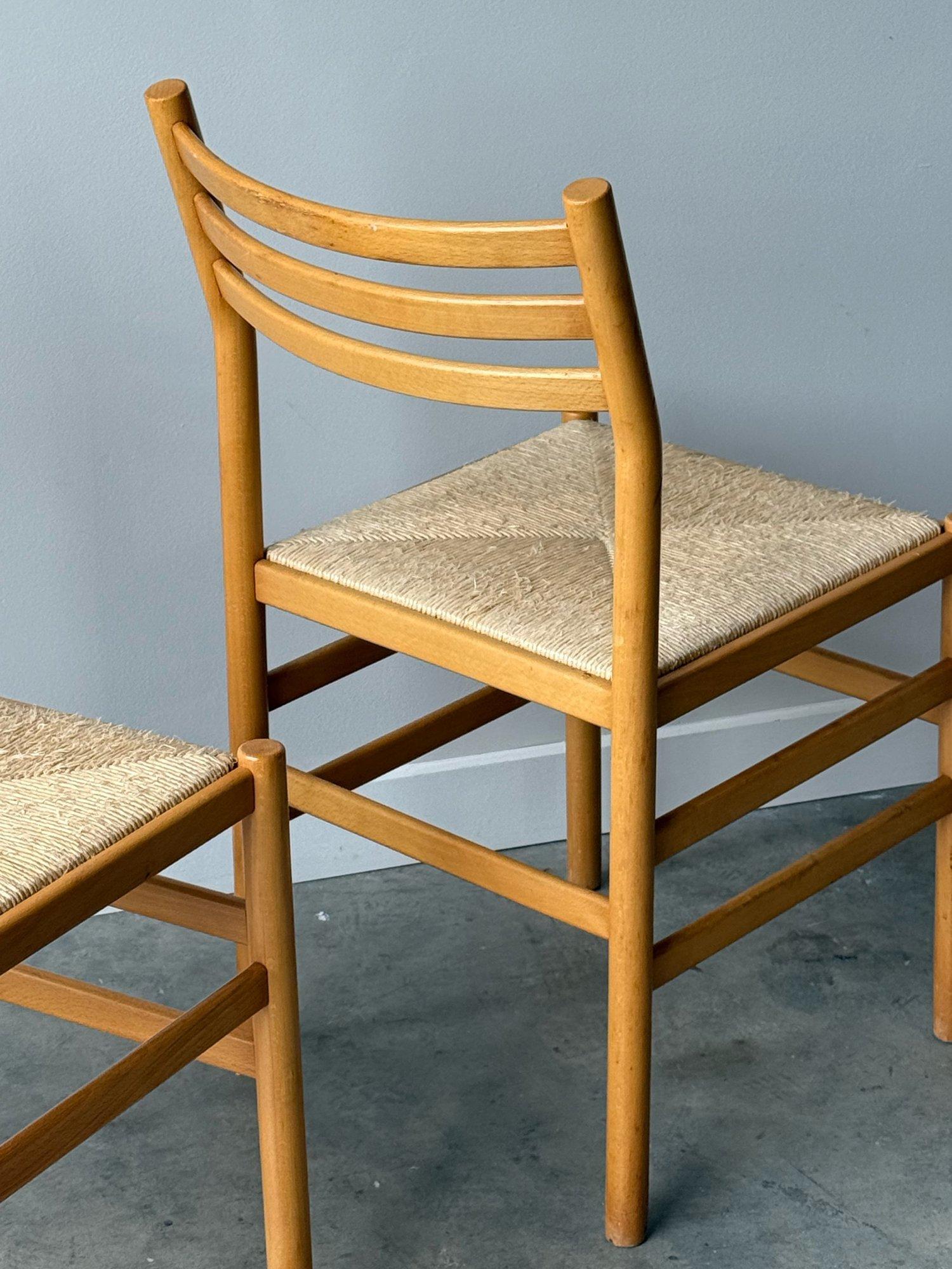 Vintage Beech and Wood Rush Straw Dining Chairs - Set of Six 3