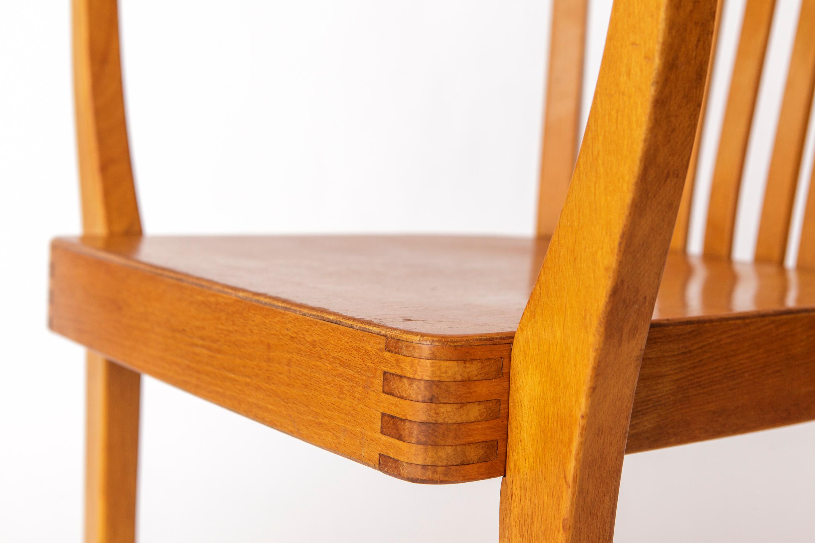 Polished Vintage Beech Armchair – 1950s/60s German Chair – Restored Mid-Century Design For Sale