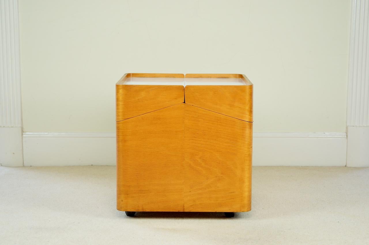 Vintage Beech Bent Plywood Side Table, Bar Storage, Retro MCM, 1960s Isokon Era 7