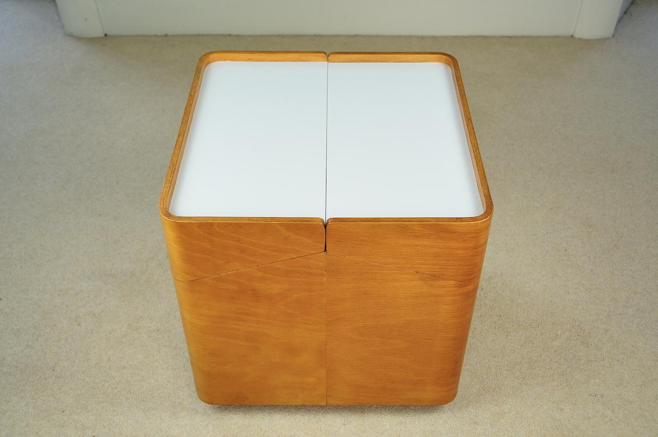 Vintage Beech Bent Plywood Side Table, Bar Storage, Retro MCM, 1960s Isokon Era 11