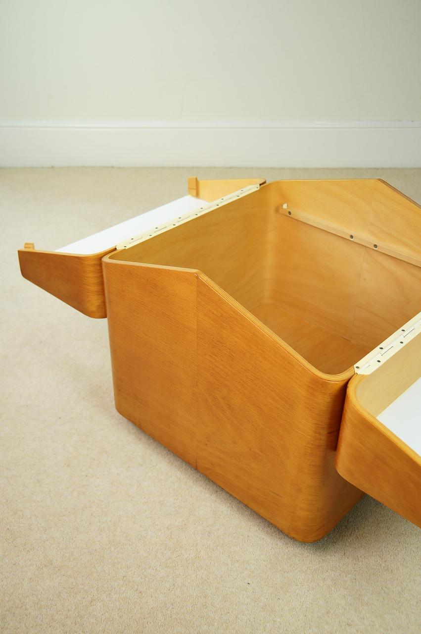 Vintage Beech Bent Plywood Side Table, Bar Storage, Retro MCM, 1960s Isokon Era 12