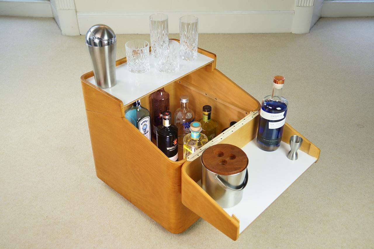 Vintage Beech Bent Plywood Side Table, Bar Storage, Retro MCM, 1960s Isokon Era 13