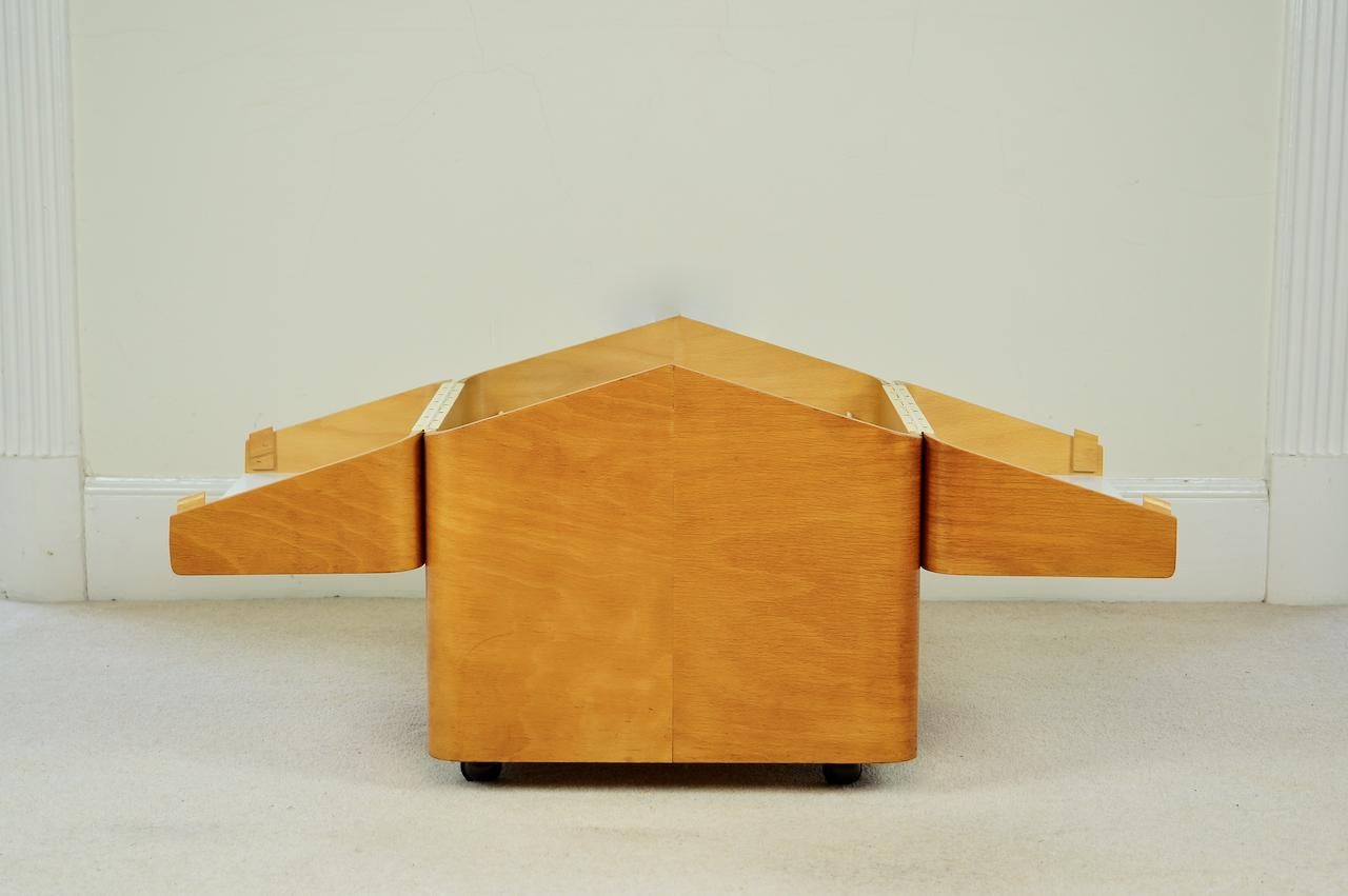 Mid-Century Modern Vintage Beech Bent Plywood Side Table, Bar Storage, Retro MCM, 1960s Isokon Era