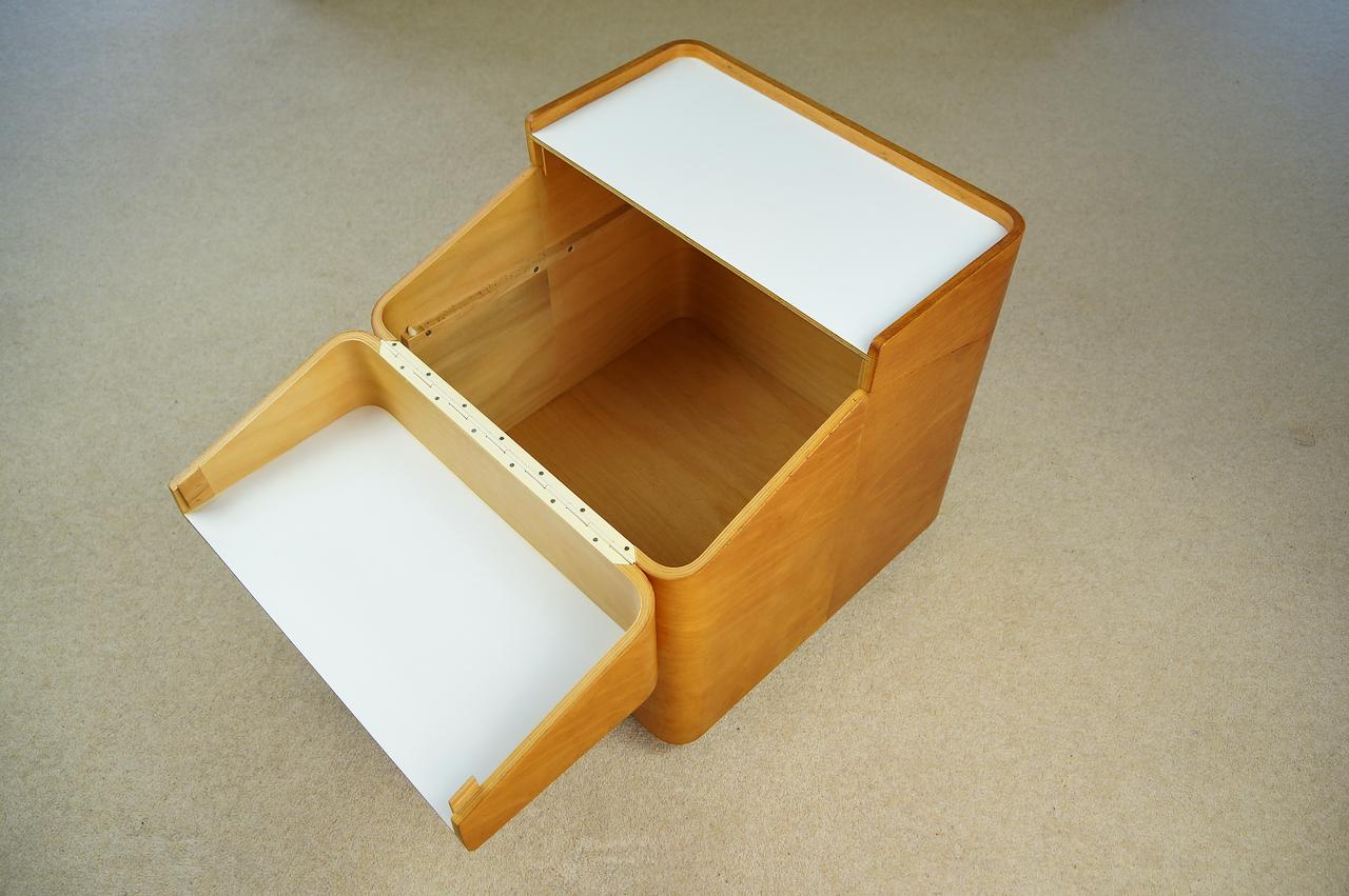 Mid-20th Century Vintage Beech Bent Plywood Side Table, Bar Storage, Retro MCM, 1960s Isokon Era