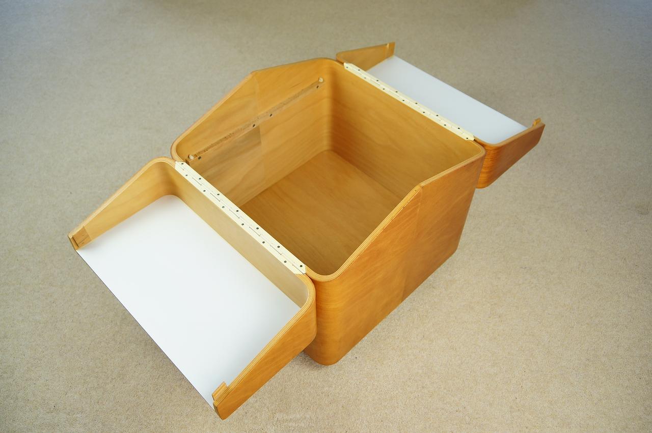 Formica Vintage Beech Bent Plywood Side Table, Bar Storage, Retro MCM, 1960s Isokon Era