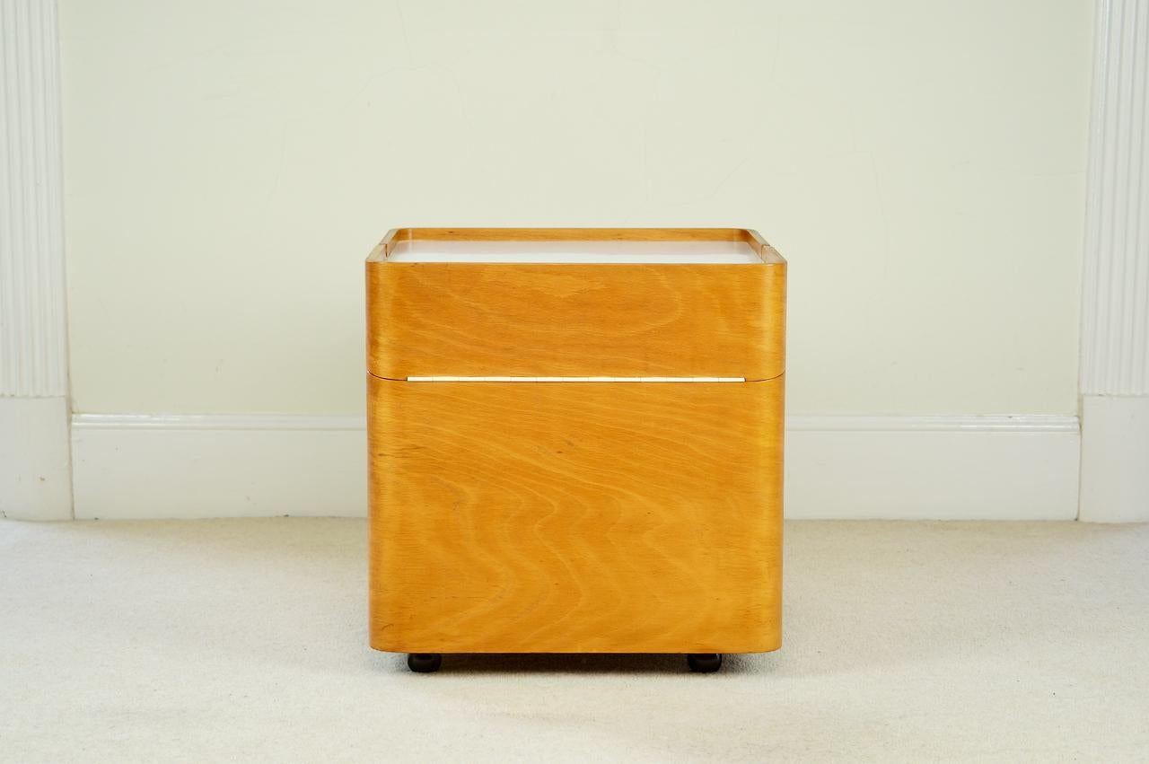 Vintage Beech Bent Plywood Side Table, Bar Storage, Retro MCM, 1960s Isokon Era 1