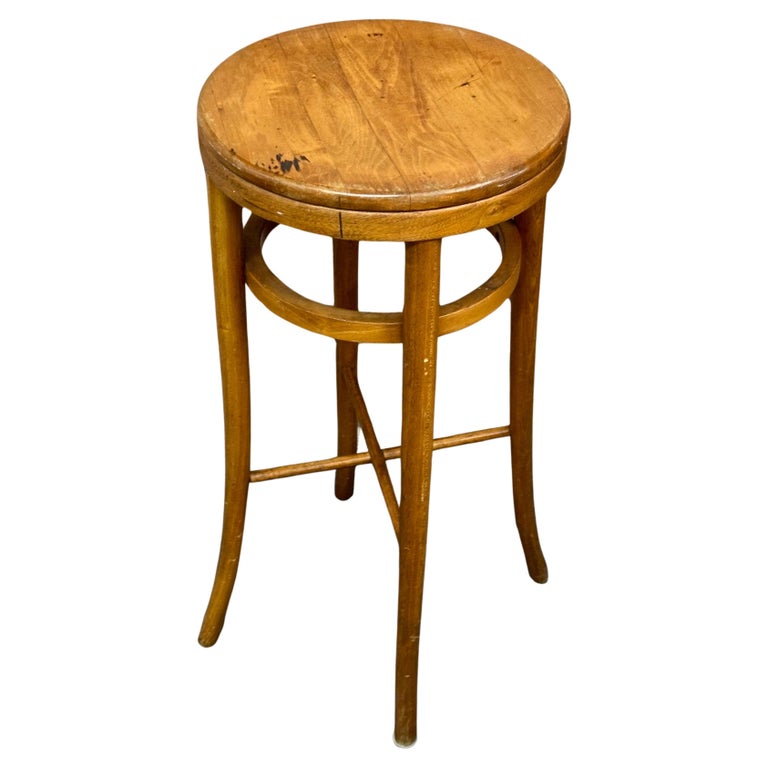 Vintage Beech Bentwood Stool by Thonet Industries with Label For