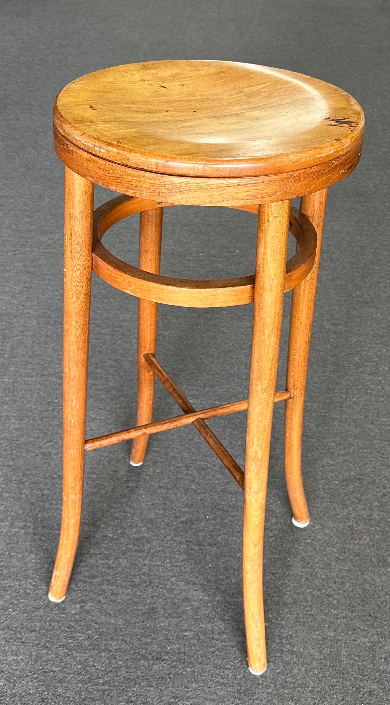 Mid-Century Modern Vintage Beech Bentwood Stool by Thonet Industries with Label For Sale