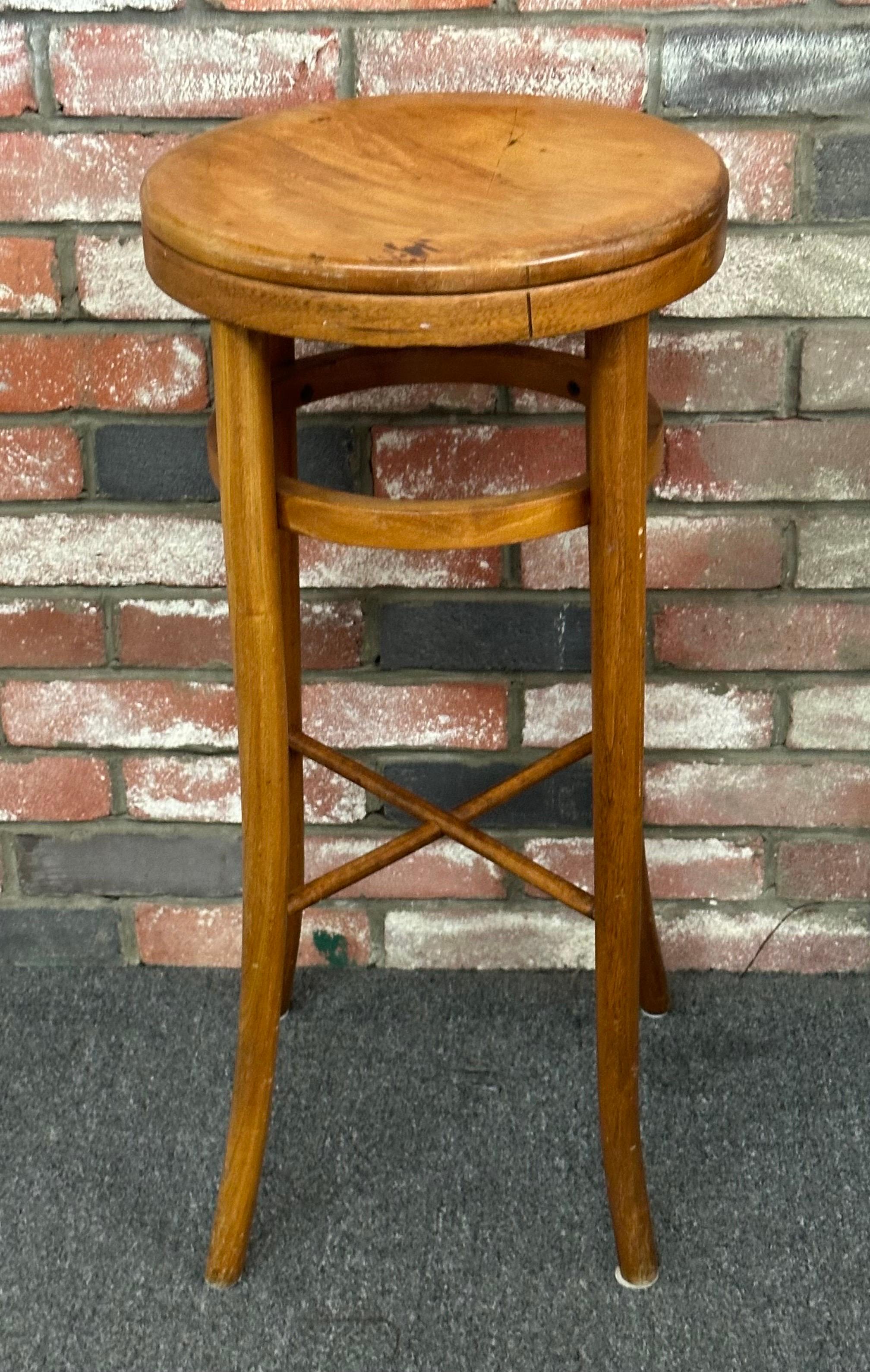 American Vintage Beech Bentwood Stool by Thonet Industries with Label For Sale