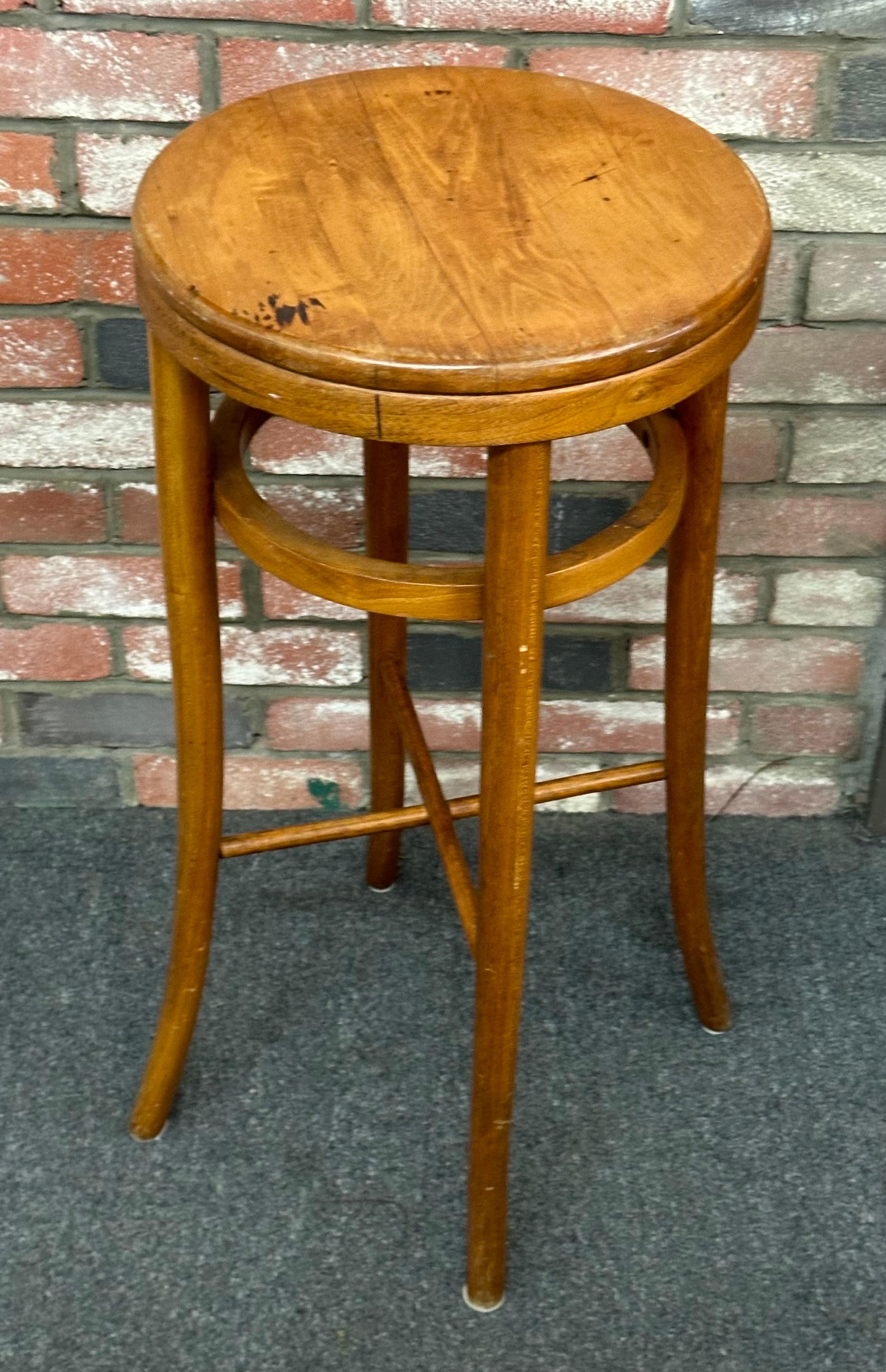 Vintage Beech Bentwood Stool by Thonet Industries with Label In Good Condition For Sale In San Diego, CA