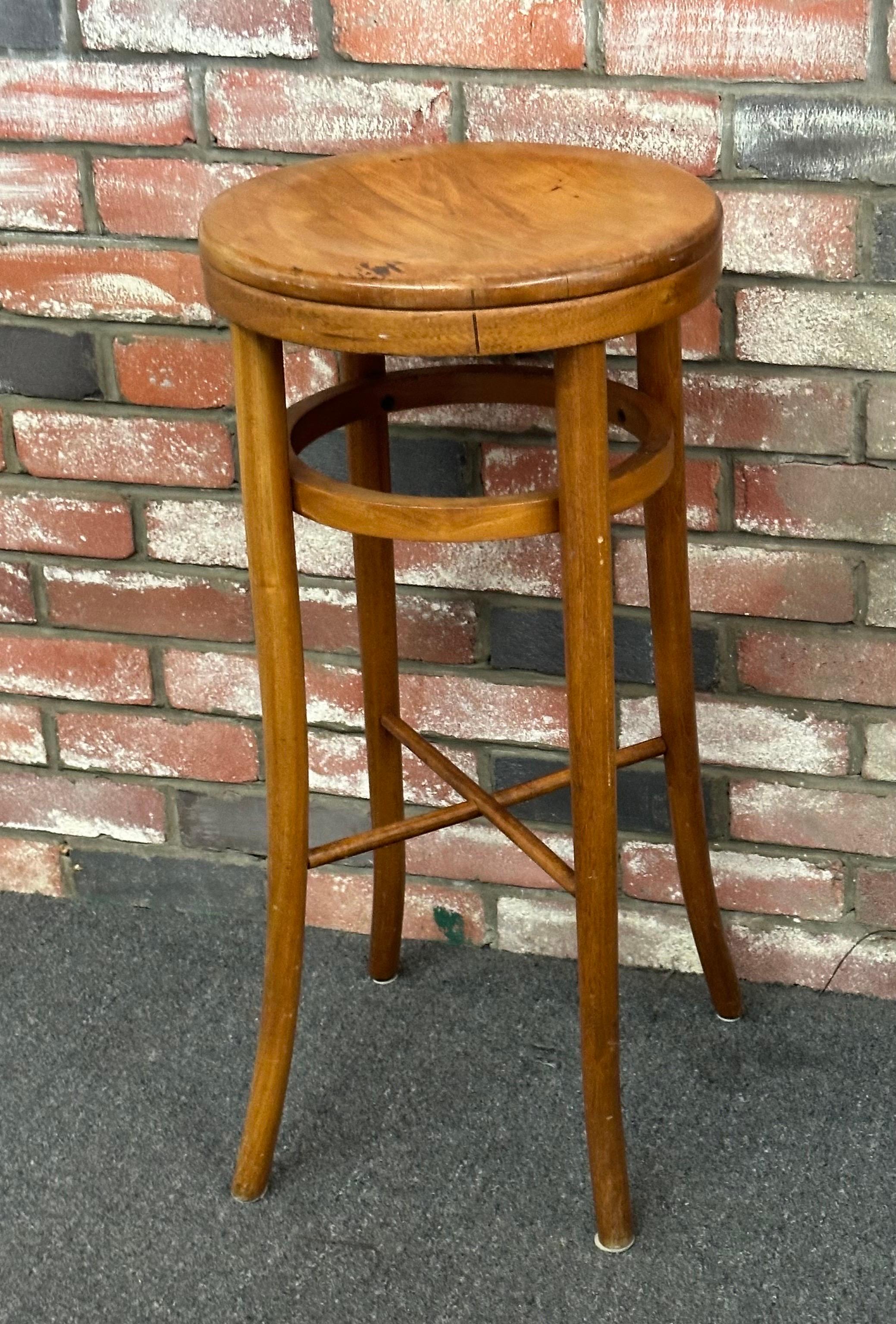 20th Century Vintage Beech Bentwood Stool by Thonet Industries with Label For Sale