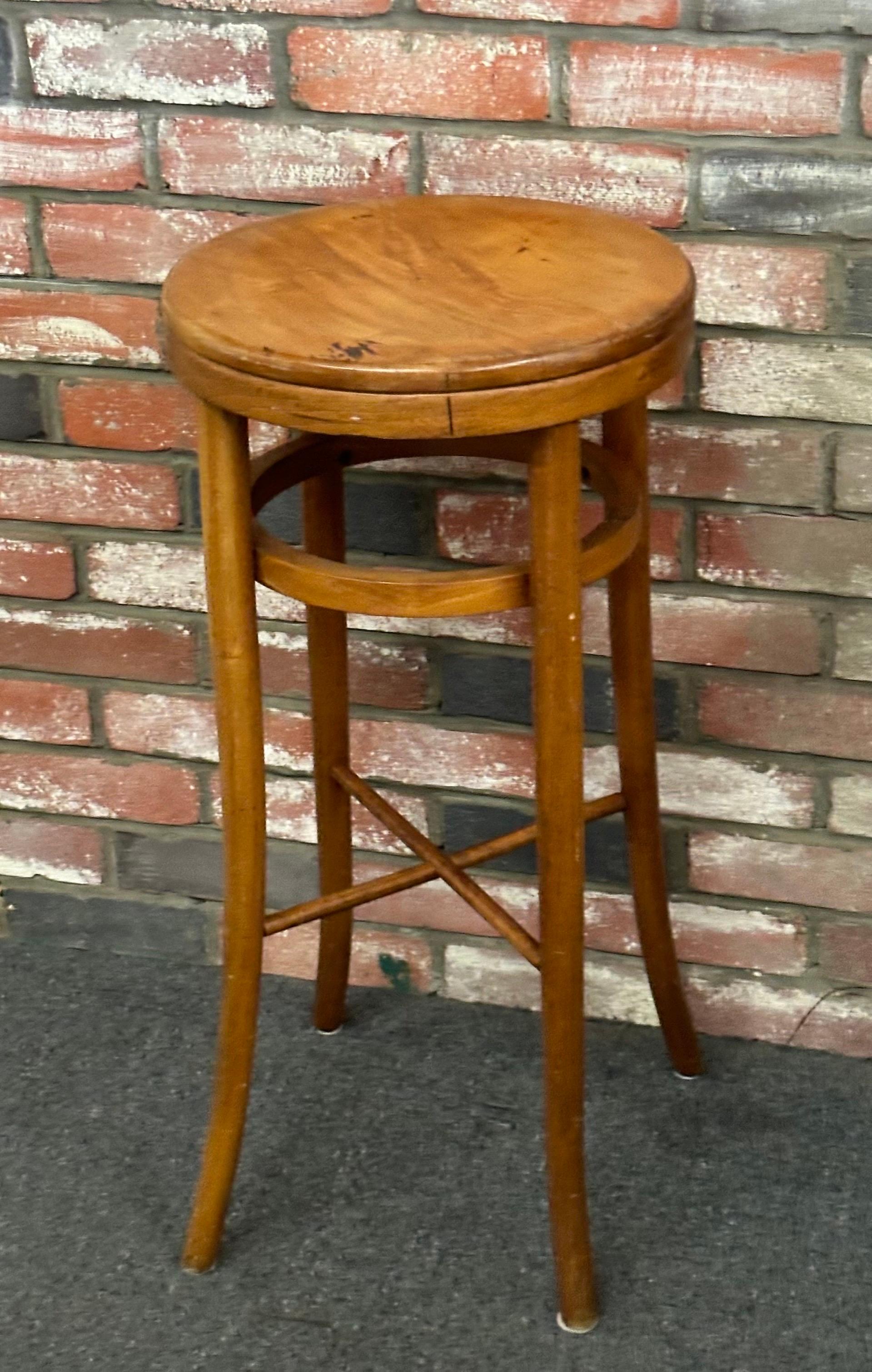 20th Century Vintage Beech Bentwood Stool by Thonet Industries with Label For Sale