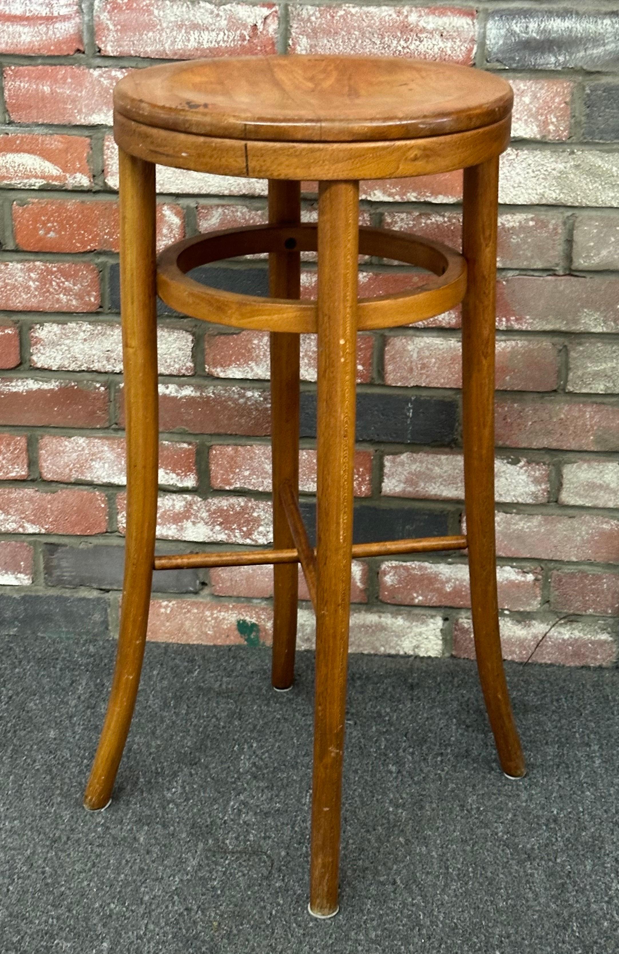 Vintage Beech Bentwood Stool by Thonet Industries with Label For Sale 1