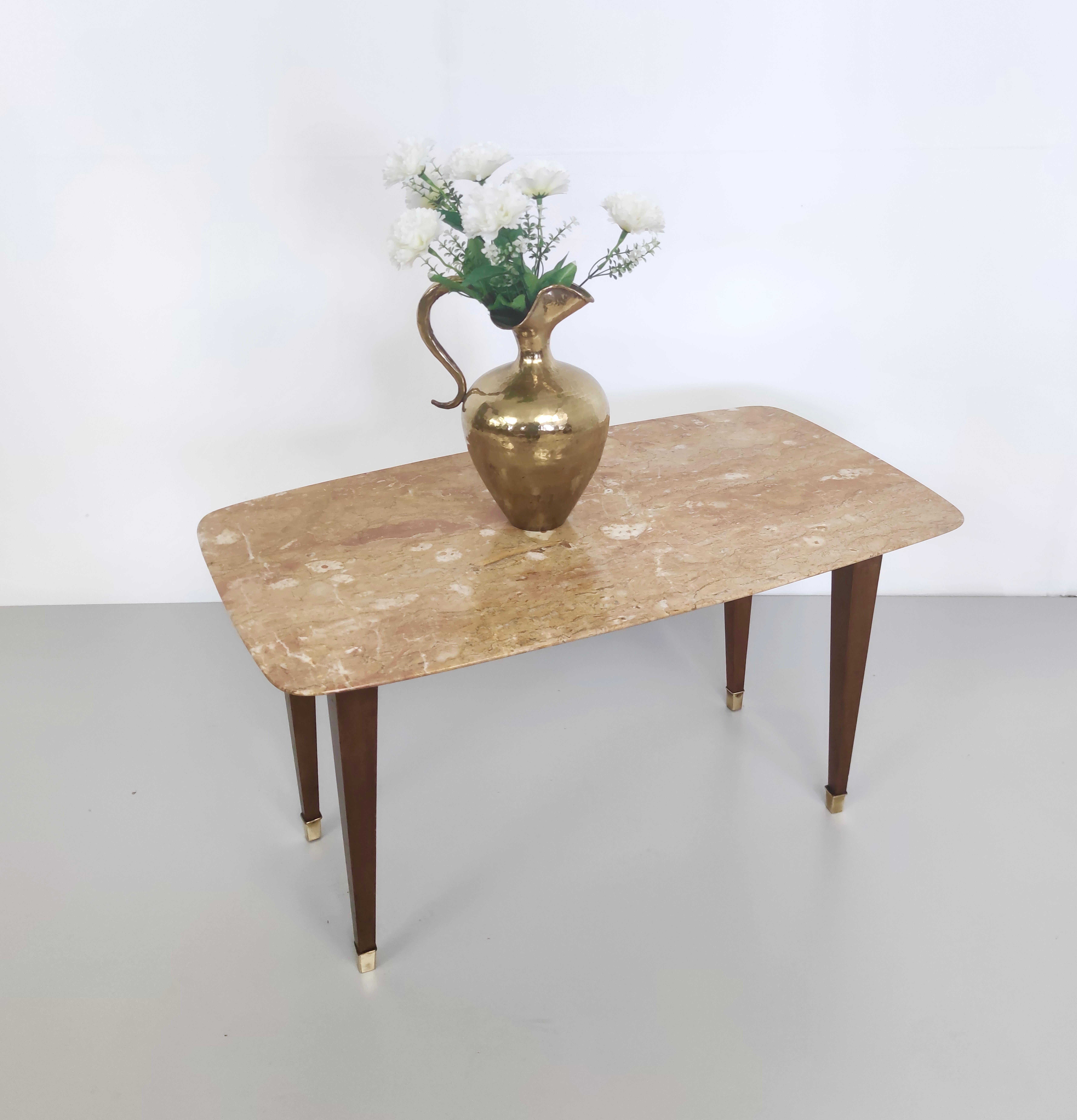 Mid-Century Modern Vintage Beech Coffee Table by Paolo Buffa with a Pink Travertine Top For Sale