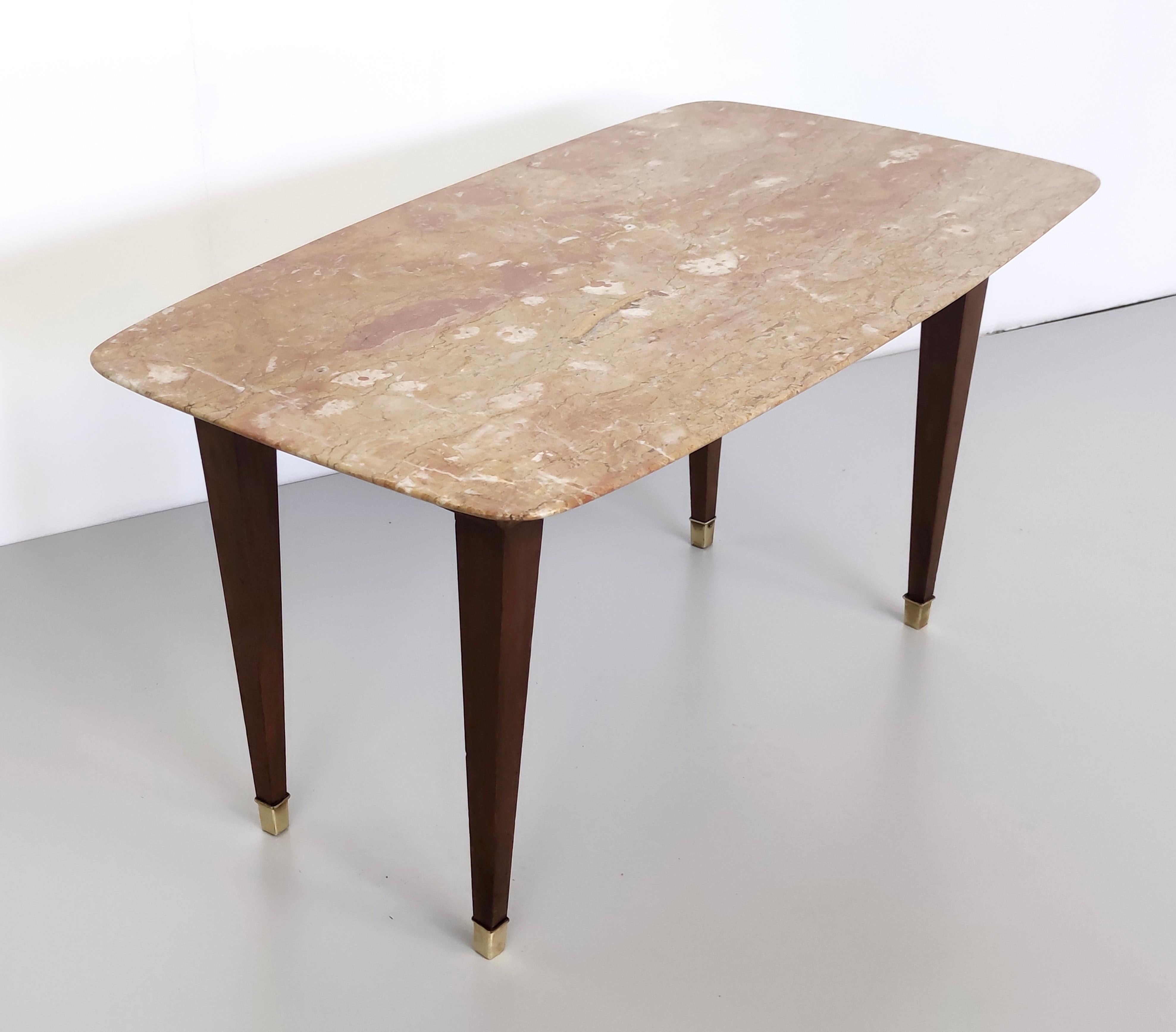Mid-20th Century Vintage Beech Coffee Table by Paolo Buffa with a Pink Travertine Top For Sale