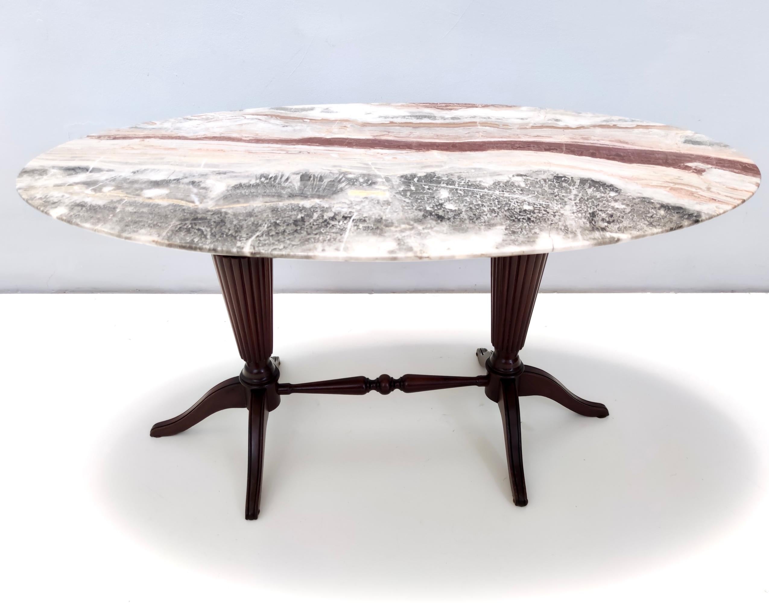 Polished Vintage Beech Coffee Table Ascribable to Paolo Buffa with an Oval Red Onyx Top For Sale