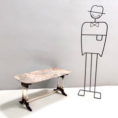 Vintage Beech Coffee Table with a Rectangular Marble Breccia Pernice Top