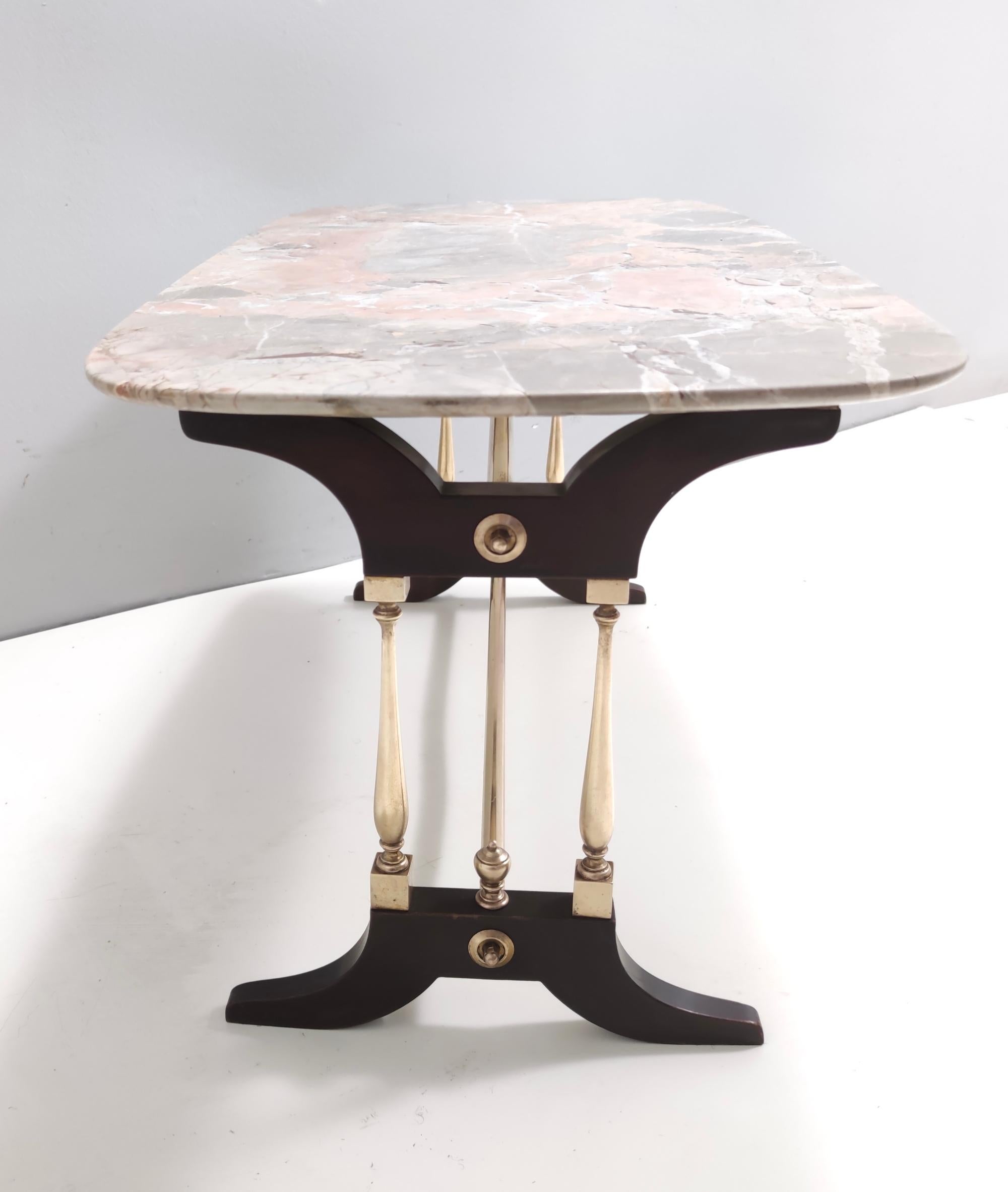 Vintage Beech Coffee Table with a Rectangular Marble Breccia Pernice Top In Excellent Condition For Sale In Bresso, Lombardy