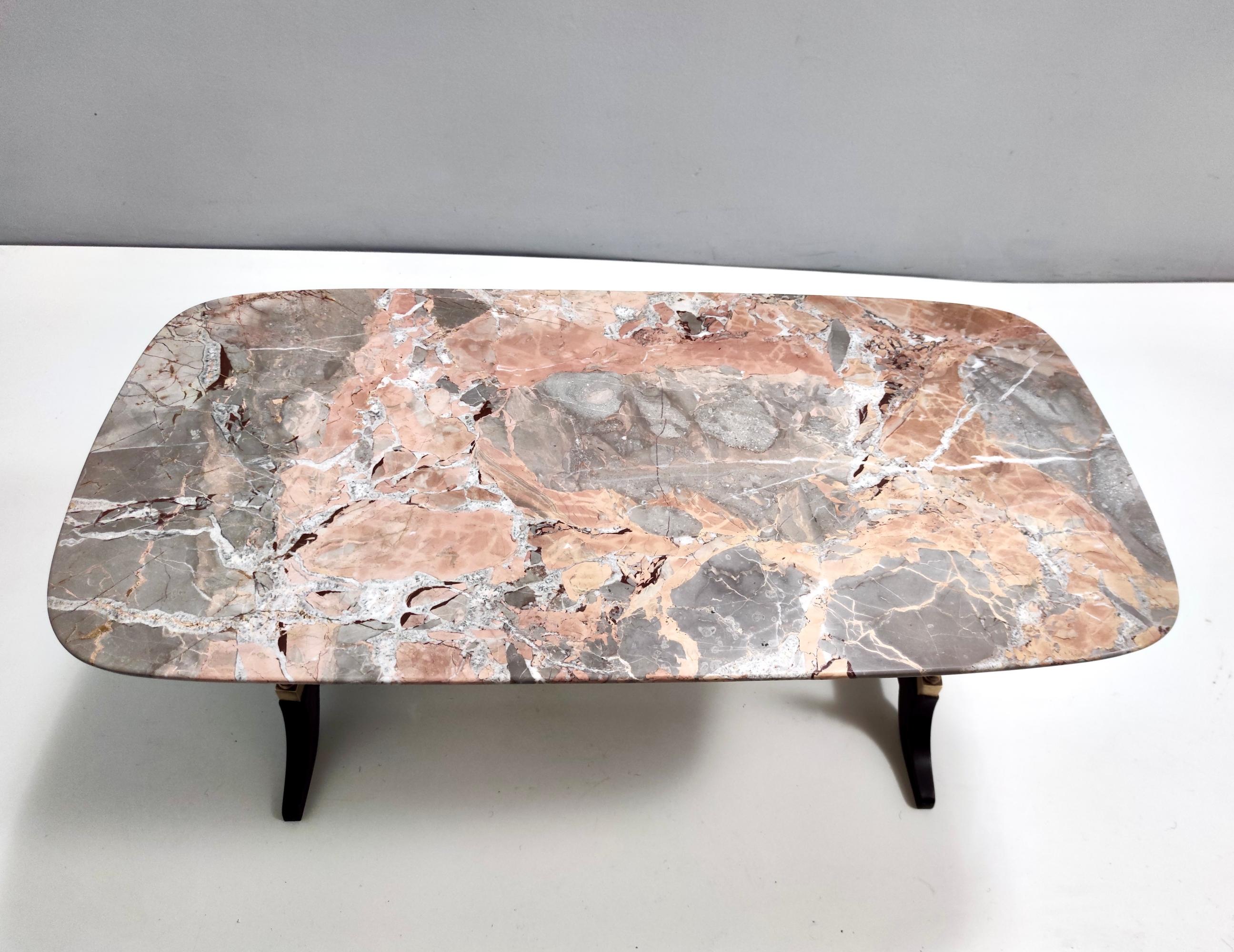 Mid-20th Century Vintage Beech Coffee Table with a Rectangular Marble Breccia Pernice Top For Sale