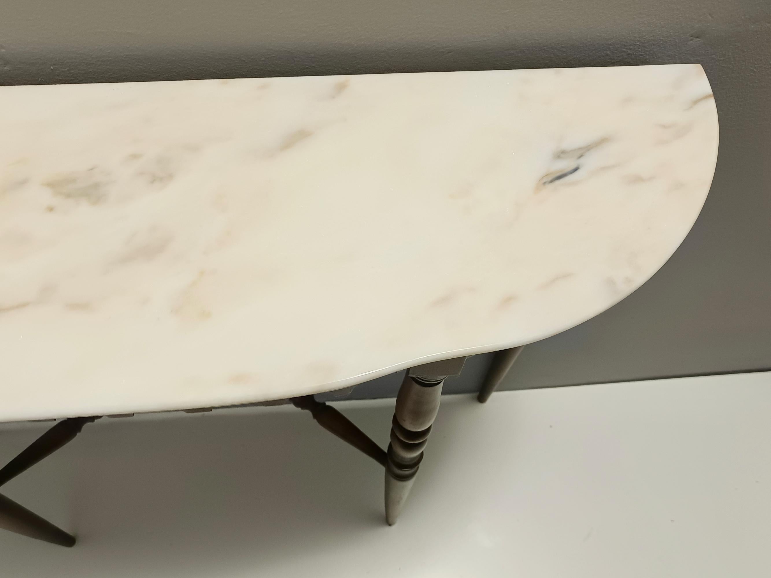 Vintage Beech Console Table with a Demilune Portuguese Pink Marble Top, Italy 4