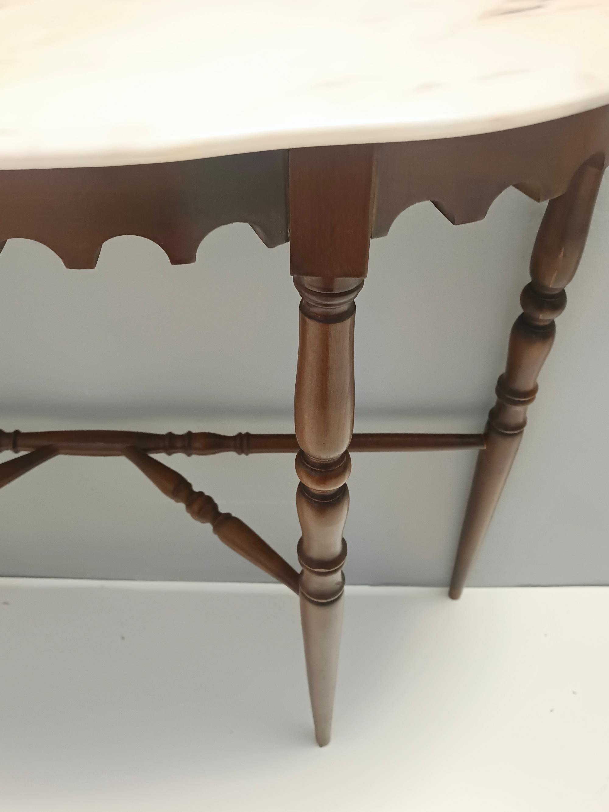 Vintage Beech Console Table with a Demilune Portuguese Pink Marble Top, Italy 5