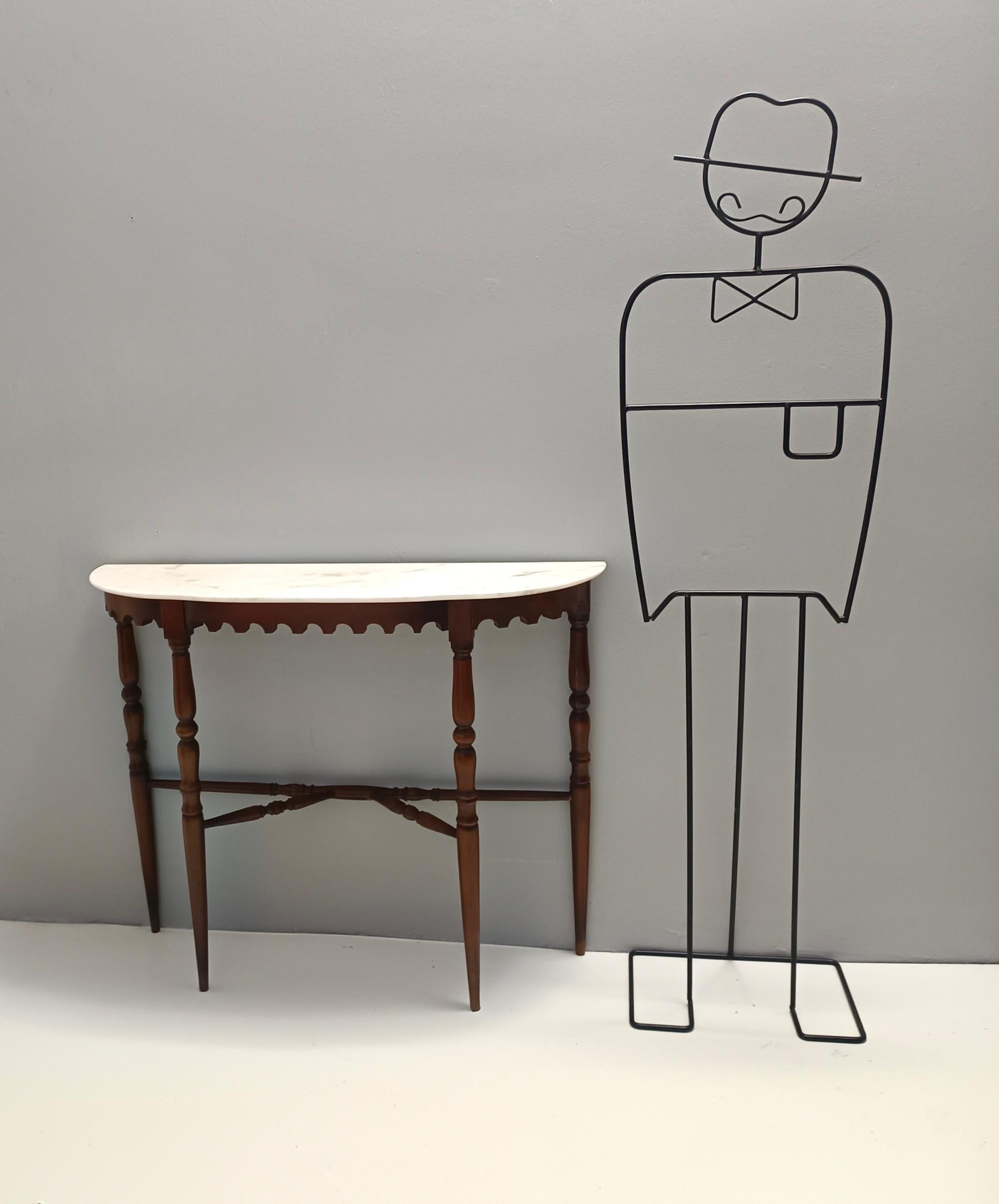 Mid-Century Modern Vintage Beech Console Table with a Demilune Portuguese Pink Marble Top, Italy