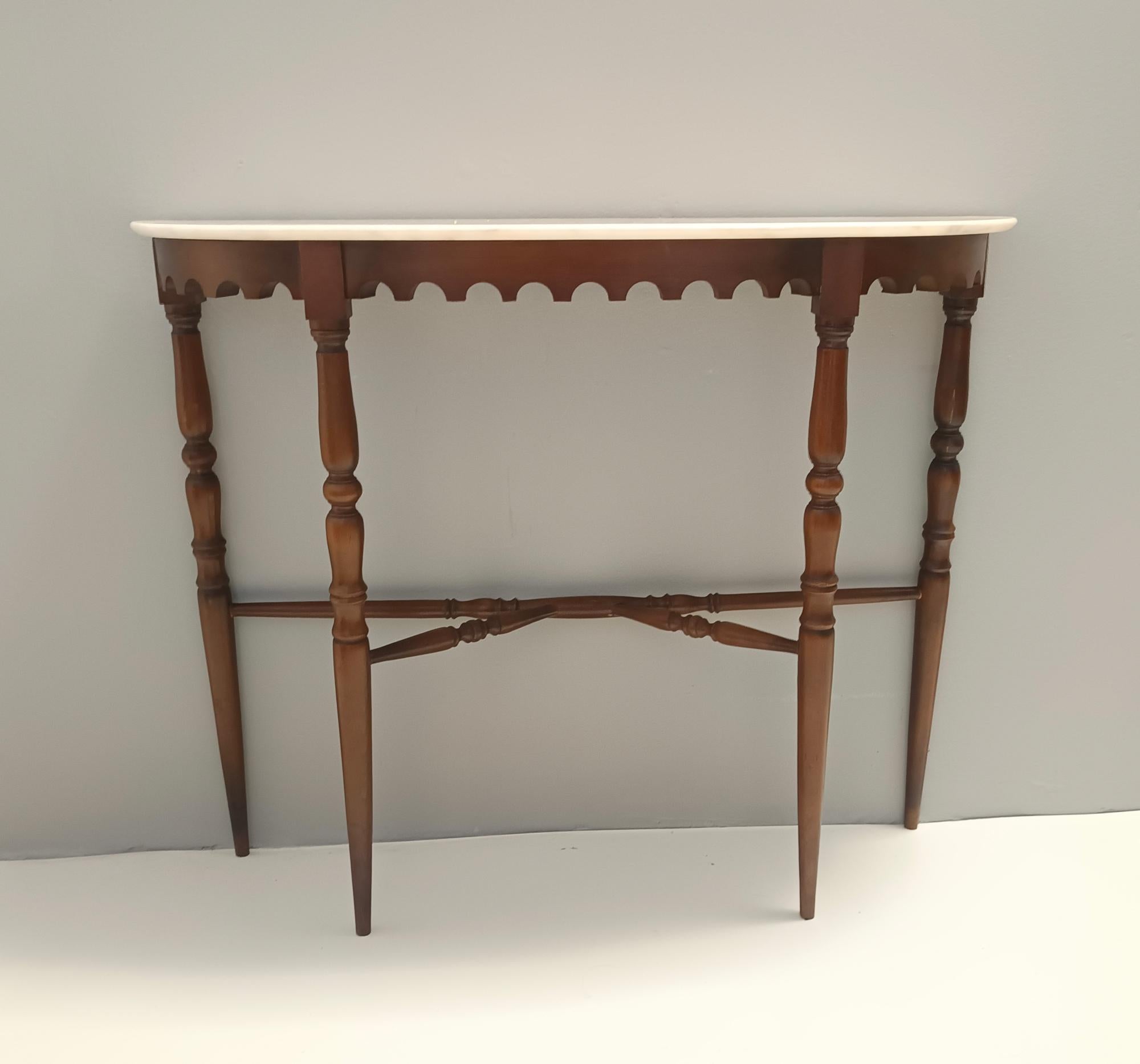 Italian Vintage Beech Console Table with a Demilune Portuguese Pink Marble Top, Italy
