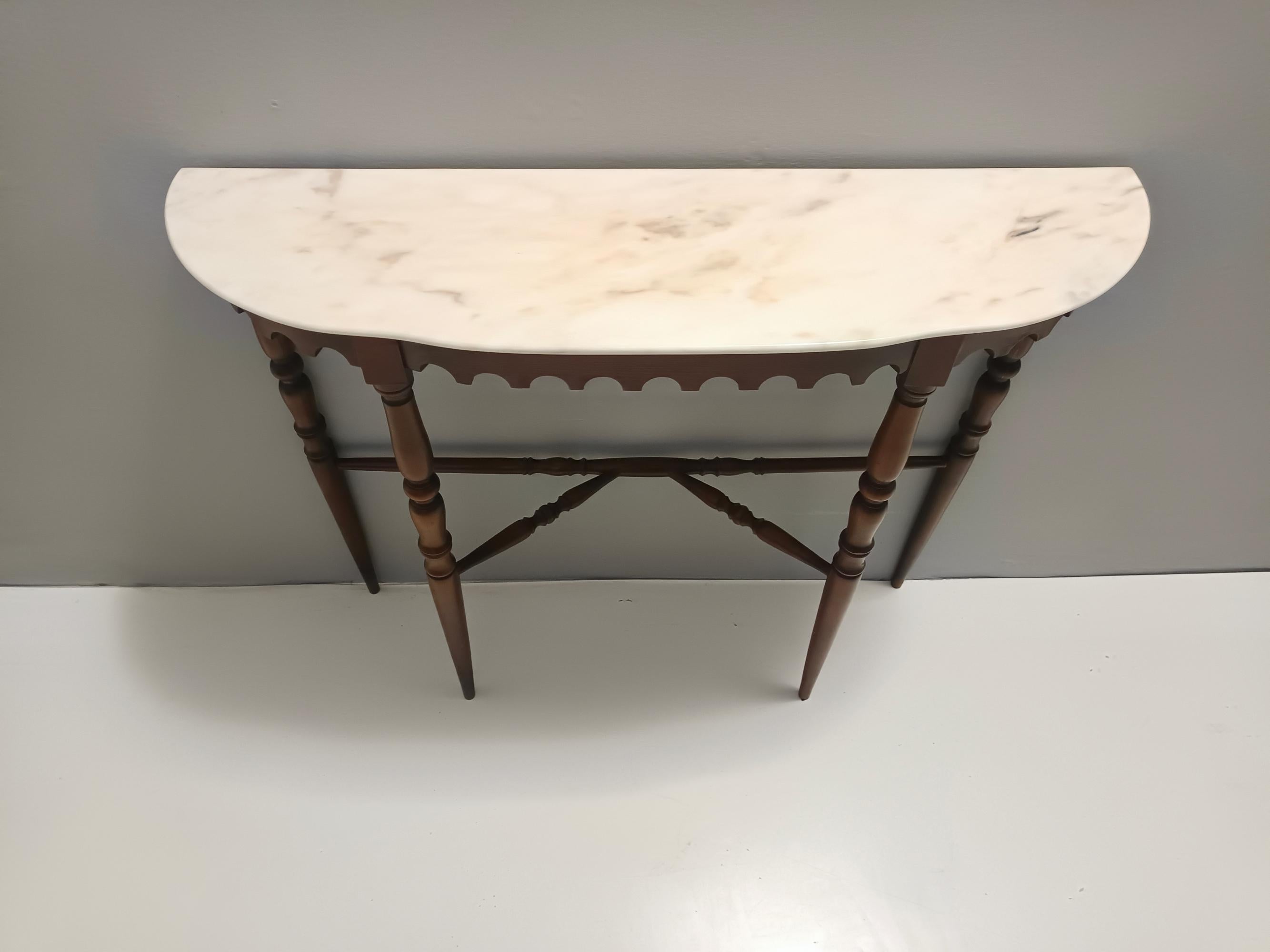 Vintage Beech Console Table with a Demilune Portuguese Pink Marble Top, Italy 2