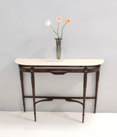 Vintage Beech Console Table with Portuguese Pink Marble Top, Italy