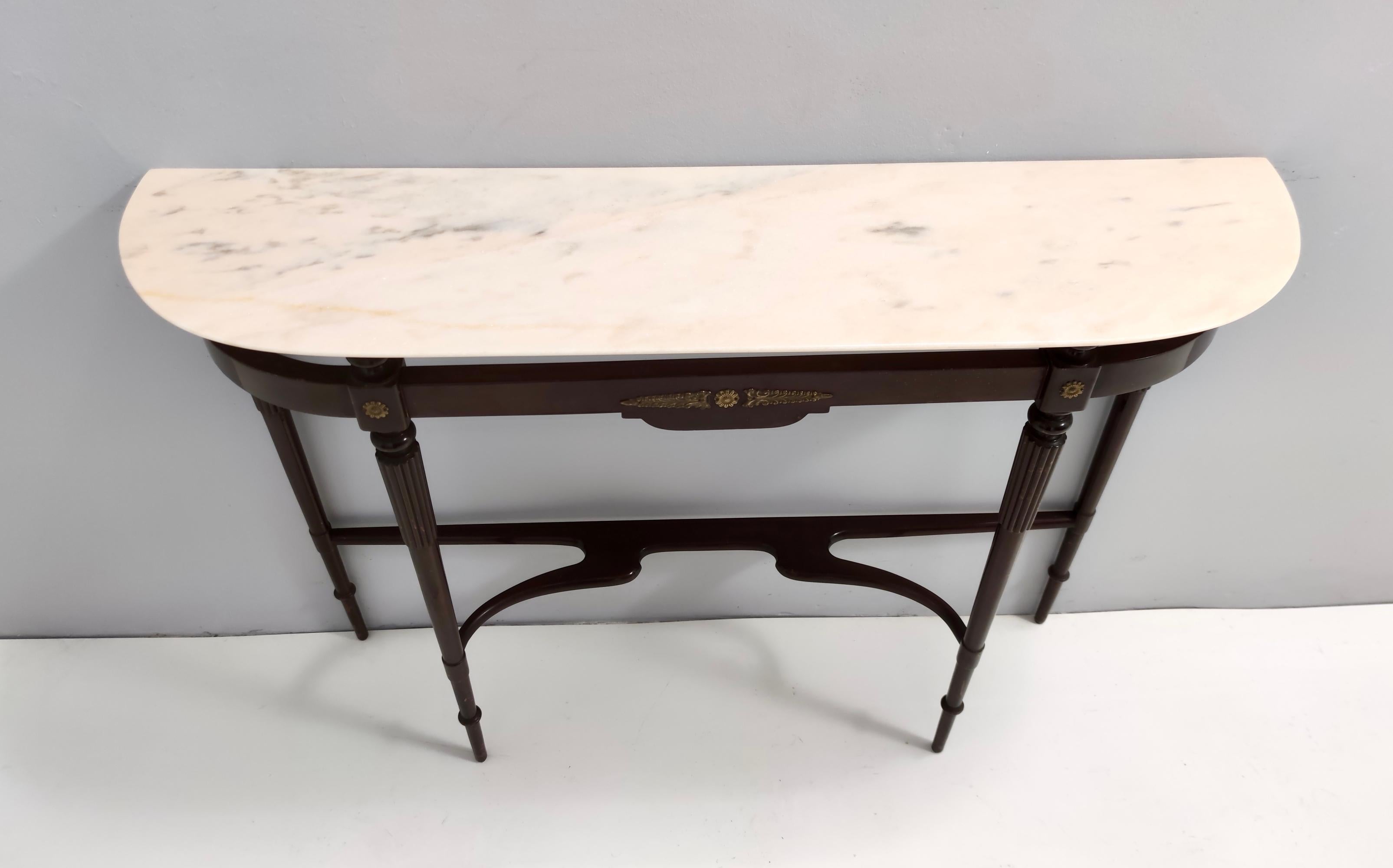 Brass Vintage Beech Console Table with Portuguese Pink Marble Top, Italy