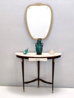 Vintage Beech Console with a Demilune Portuguese Pink Marble Top, Italy