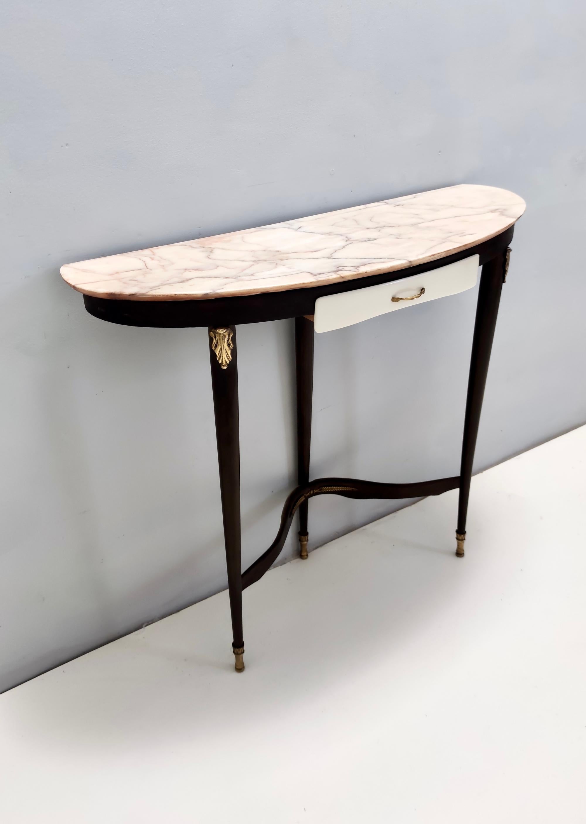 Italian Vintage Beech Console with a Demilune Portuguese Pink Marble Top, Italy