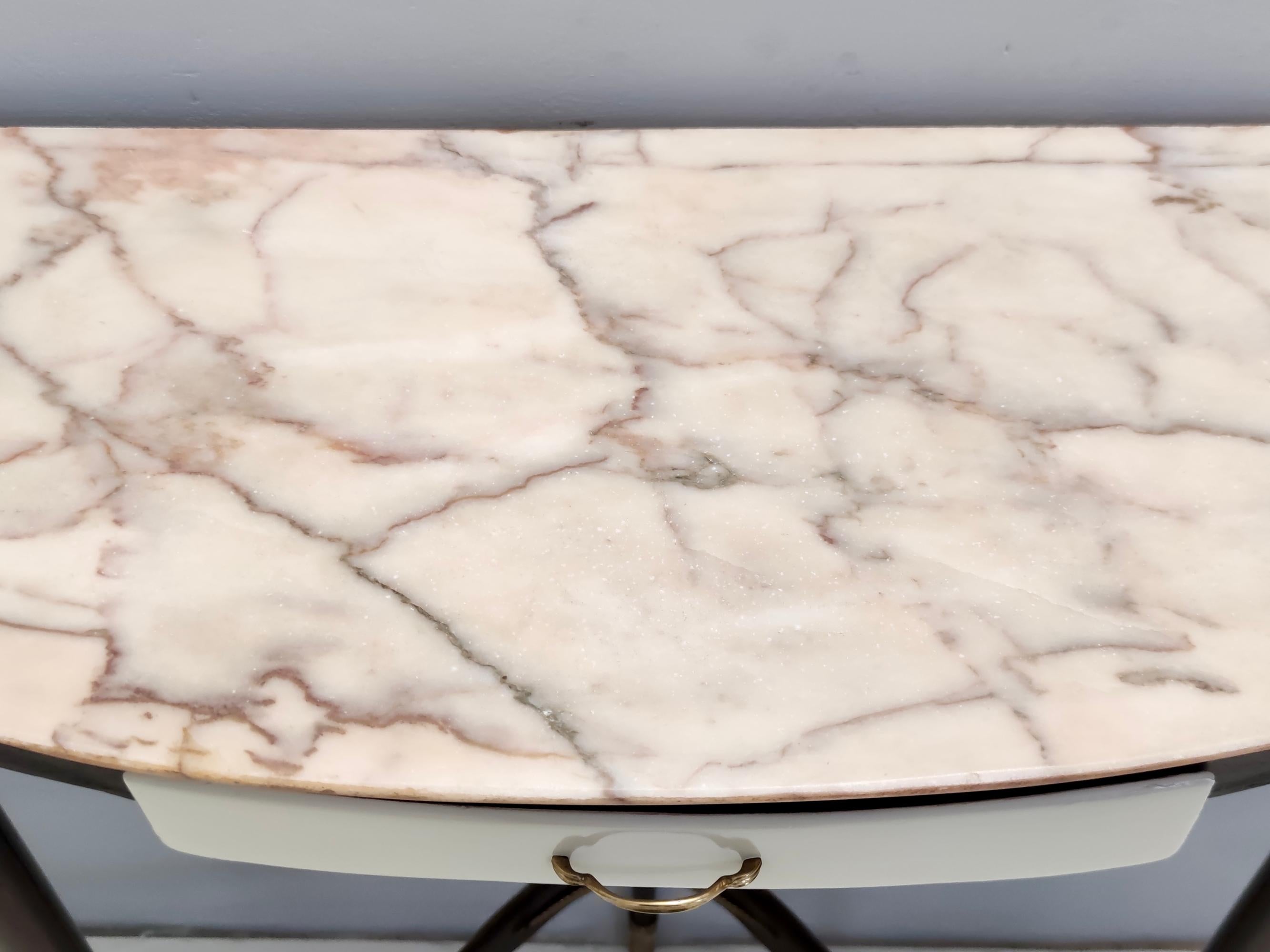 Mid-20th Century Vintage Beech Console with a Demilune Portuguese Pink Marble Top, Italy