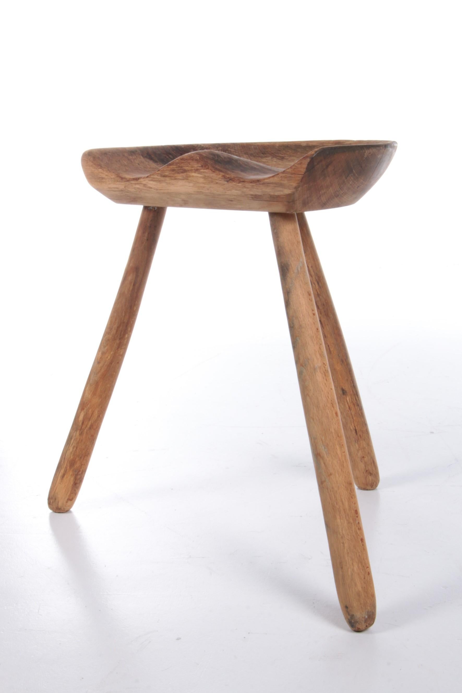 Vintage Beech tripod stool by Mogens Lassen, 1950s Denmark. 2