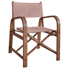 Vintage Beech Wood Folding Chair Upholstered In Apricot Fabric, France, 1950's