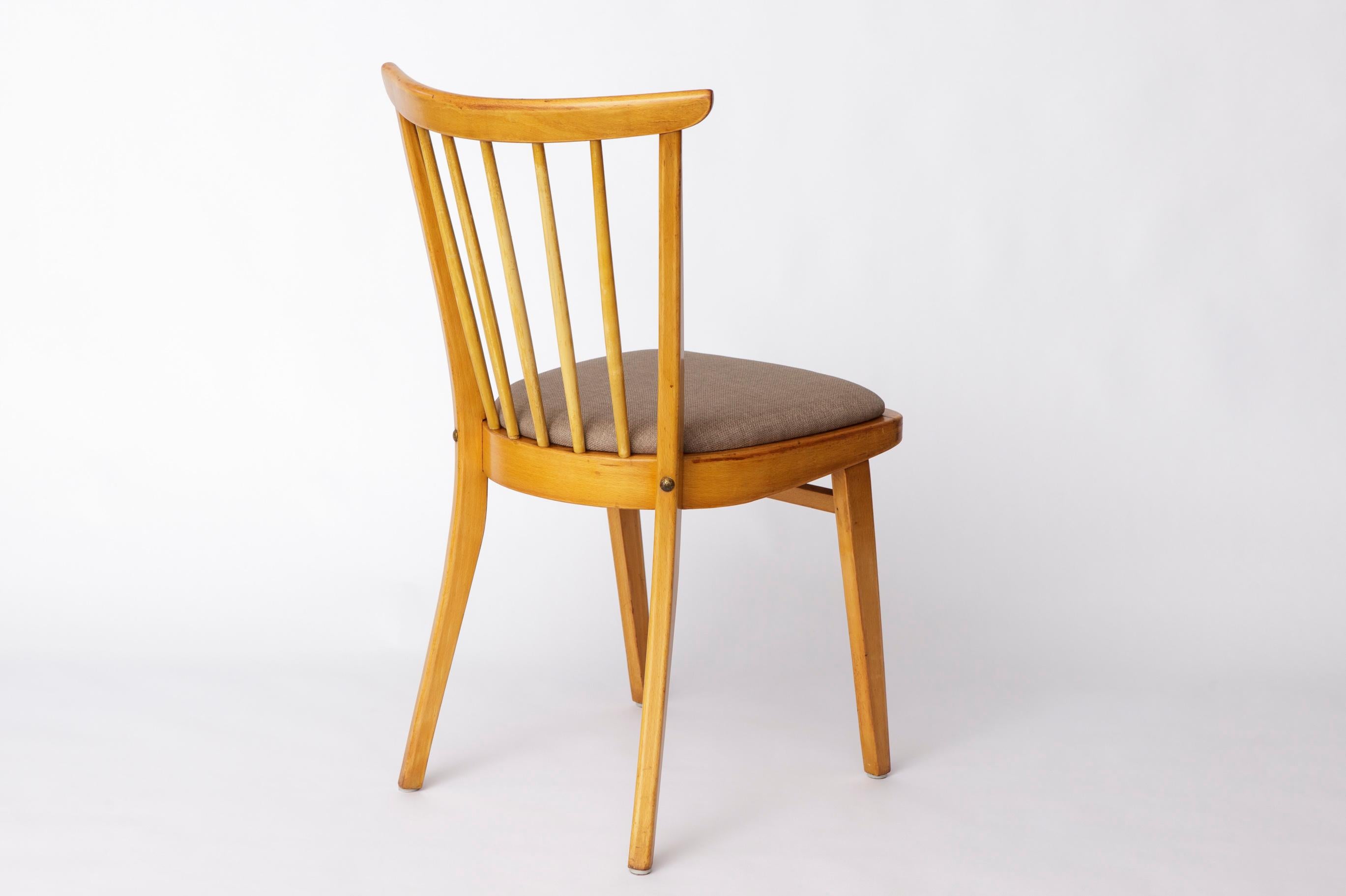 Tissu Chaise de cuisine vintage en bois de Beeche - 1960s German Design, Grey Upholstery en vente