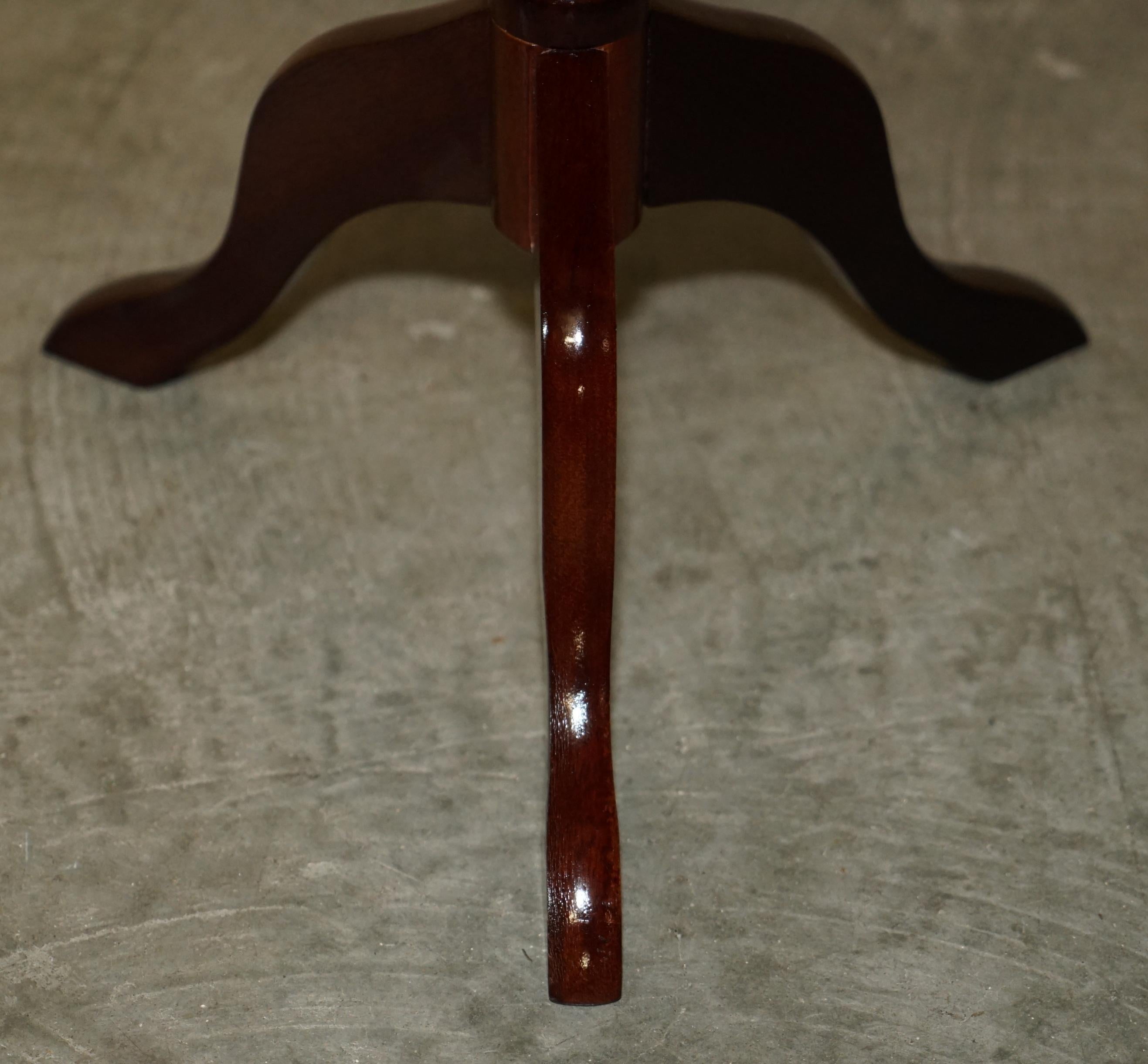 Vintage Beech Wood Pie Crust Edge Green Leather Tripod Side End Lamp Wine Table 4