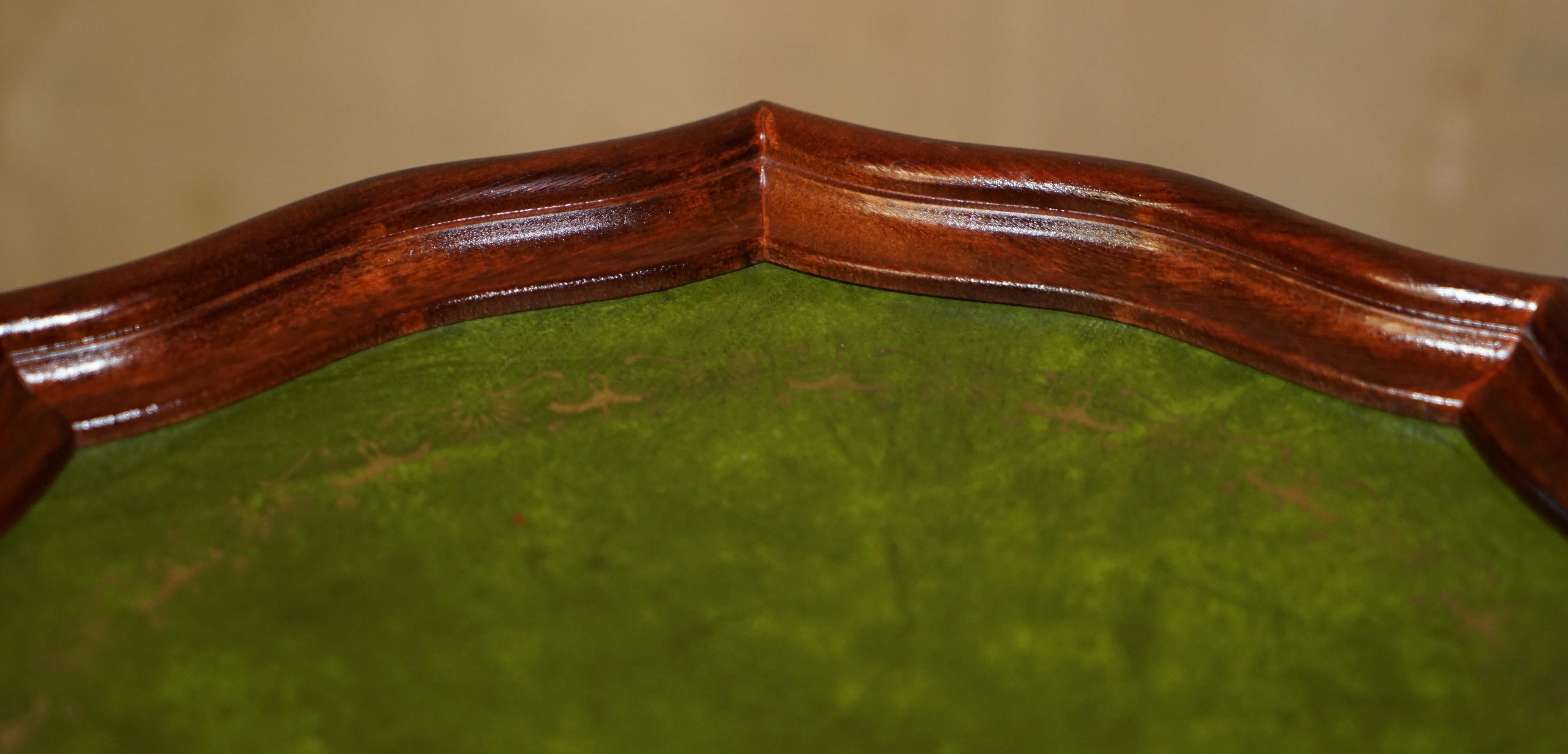 Vintage Beech Wood Pie Crust Edge Green Leather Tripod Side End Lamp Wine Table 8