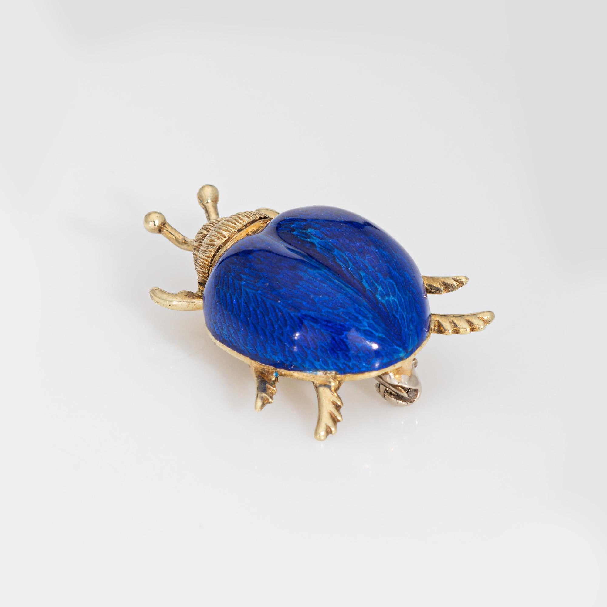 Vintage Beetle Brooch Blue Enamel 14k Yellow Gold Martine Estate Fine Jewelry  In Good Condition For Sale In Torrance, CA