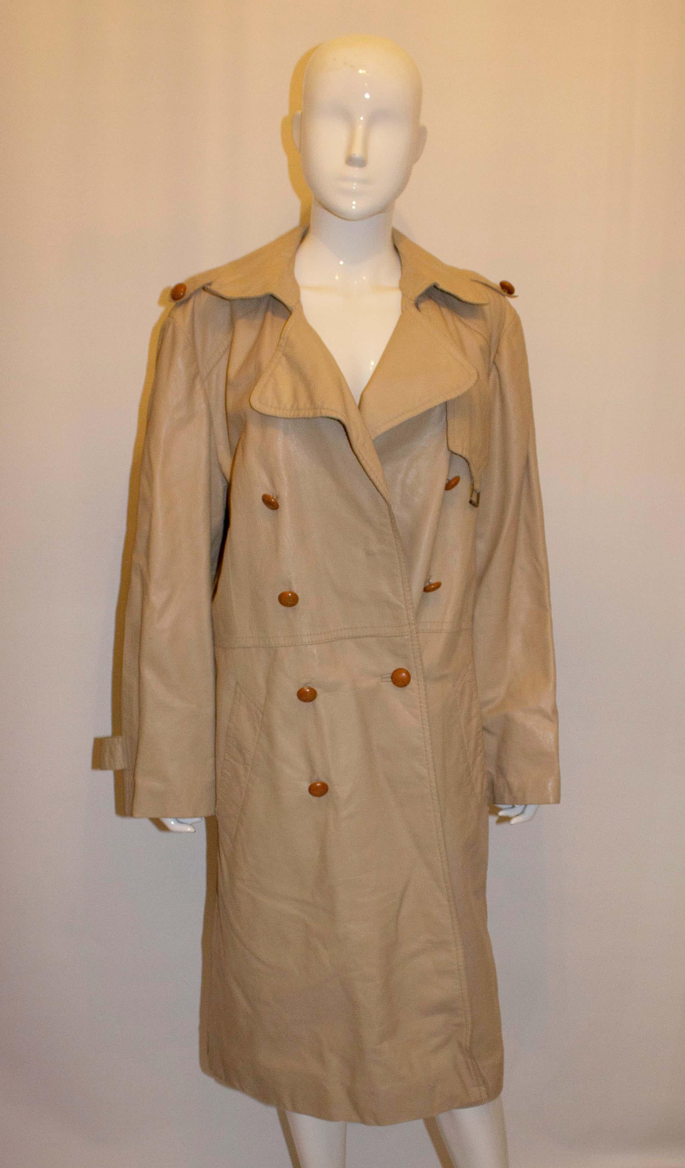 Brown Vintage Beged'Or Ivory Leather Trench Coat For Sale