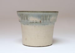 Vintage Beige and Light Blue Studio Pottery Planter Vase by Deanna Nichols