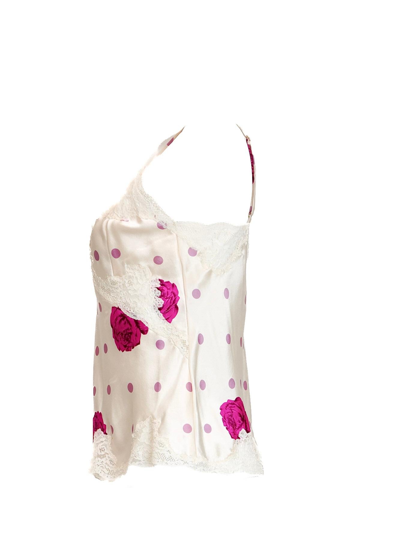 Vintage Beige and Magenta Silk Rose Cami In Excellent Condition For Sale In Los Angeles, CA