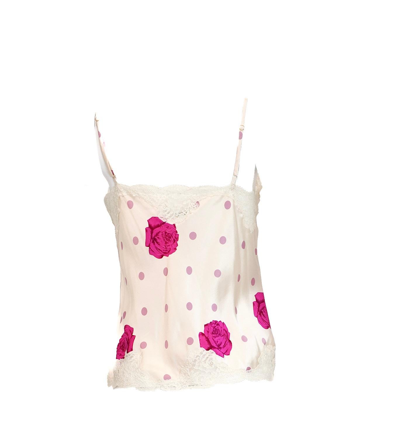 Women's Vintage Beige and Magenta Silk Rose Cami For Sale