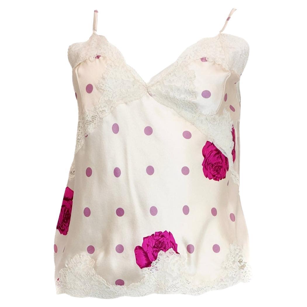 Vintage Beige and Magenta Silk Rose Cami For Sale