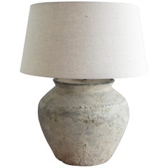 Vintage Beige Asian Mud Vessel Lamp