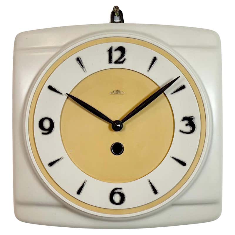 Italian mid-century modern orange and beige rectangular wall clock ...